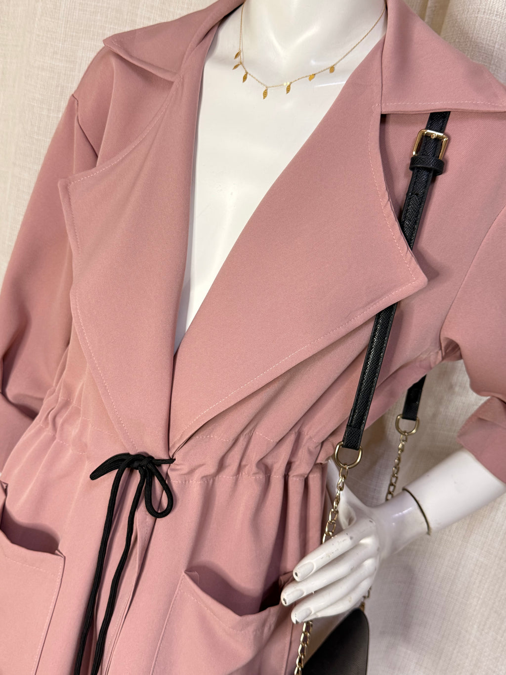 Passion Paris Rose Pink Drawstring Trench Midi Dress – Size M / UK 10 | NWT