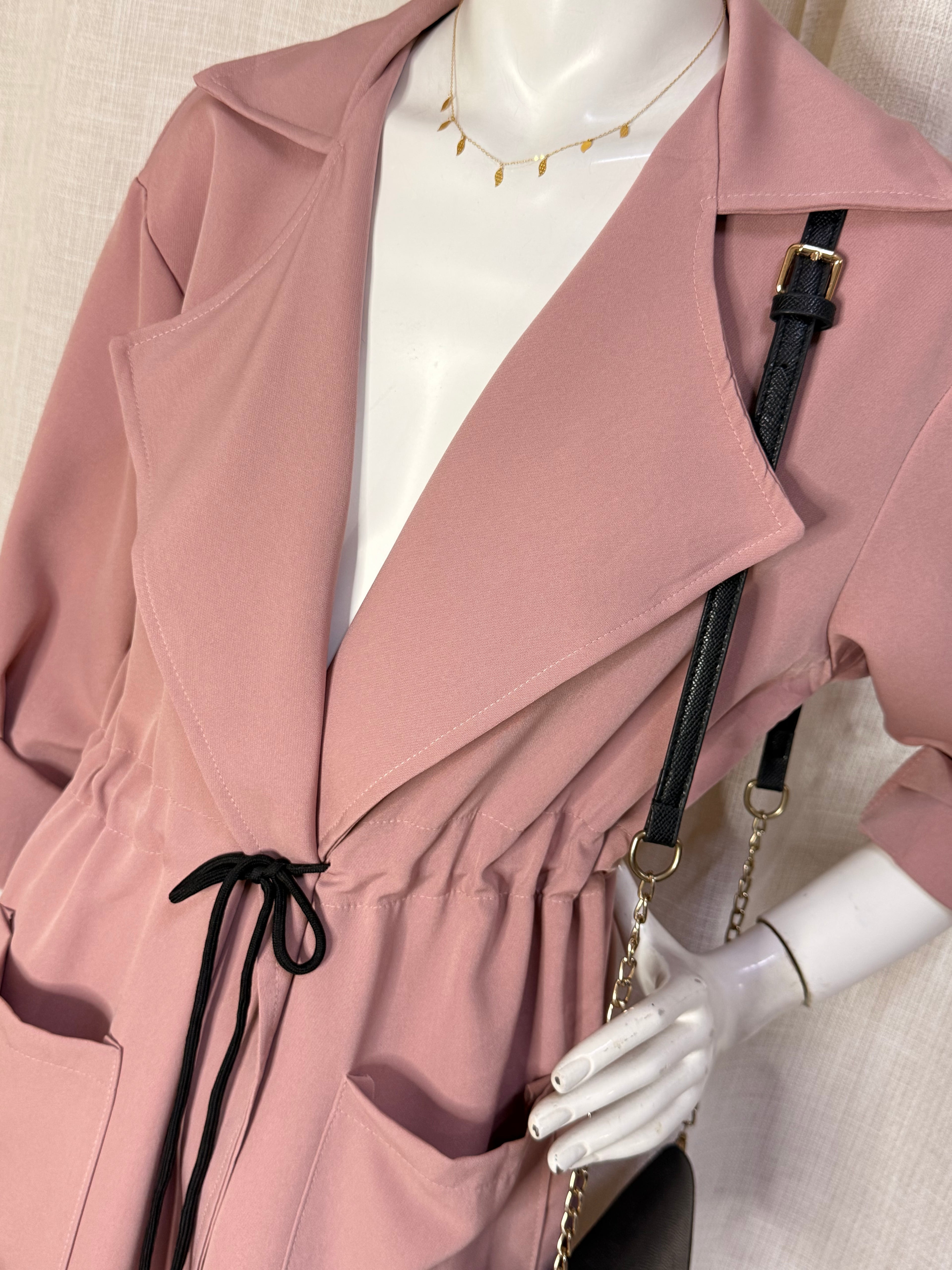 Passion Paris Rose Pink Drawstring Trench Midi Dress – Size M / UK 10 | NWT