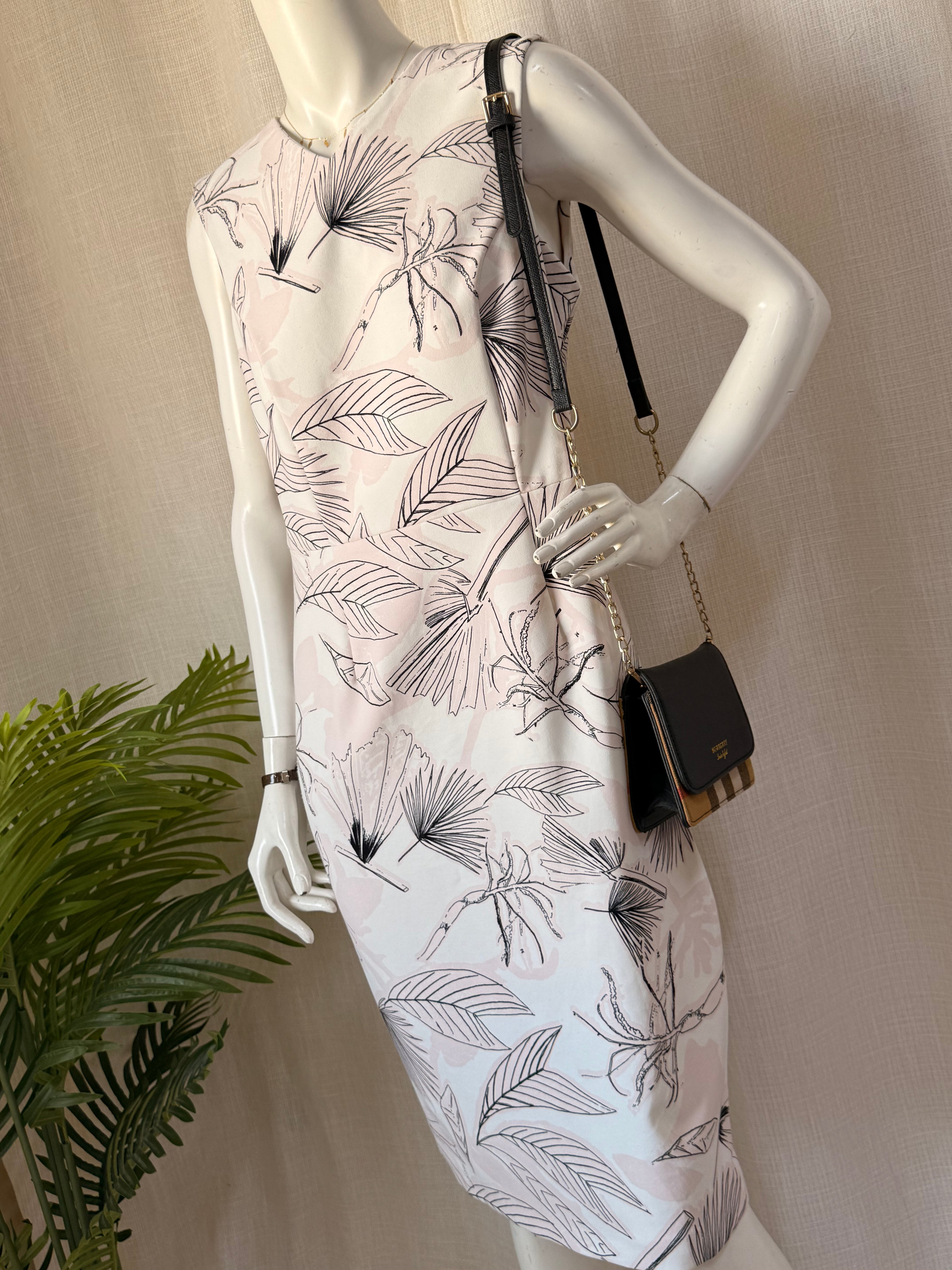 Autograph Tropical Leaf Print Sleeveless Sheath Dress | UK 14