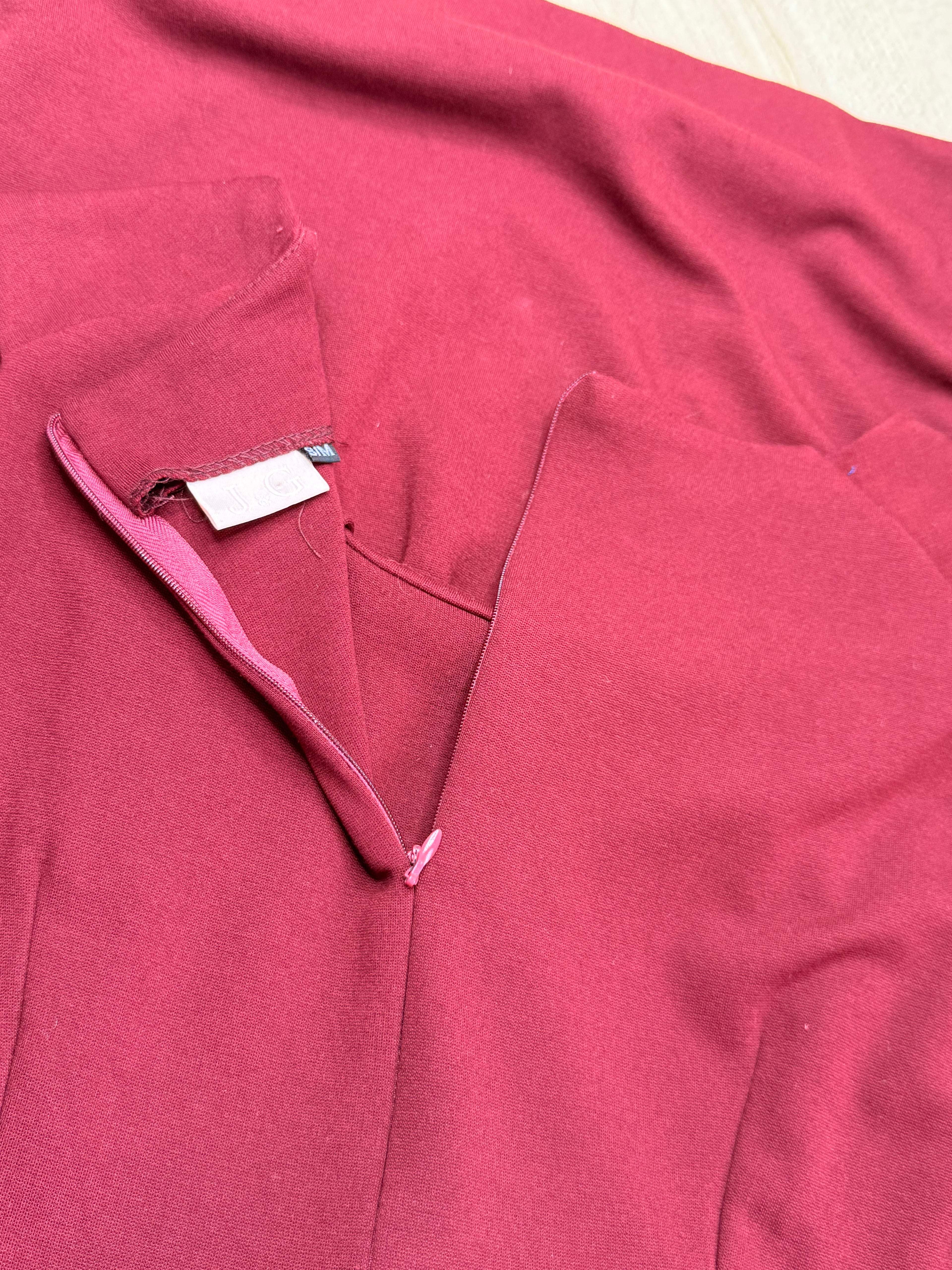 J&G Burgundy Red Square Neck Mini Dress with Engraved Buttons (Size S/M)