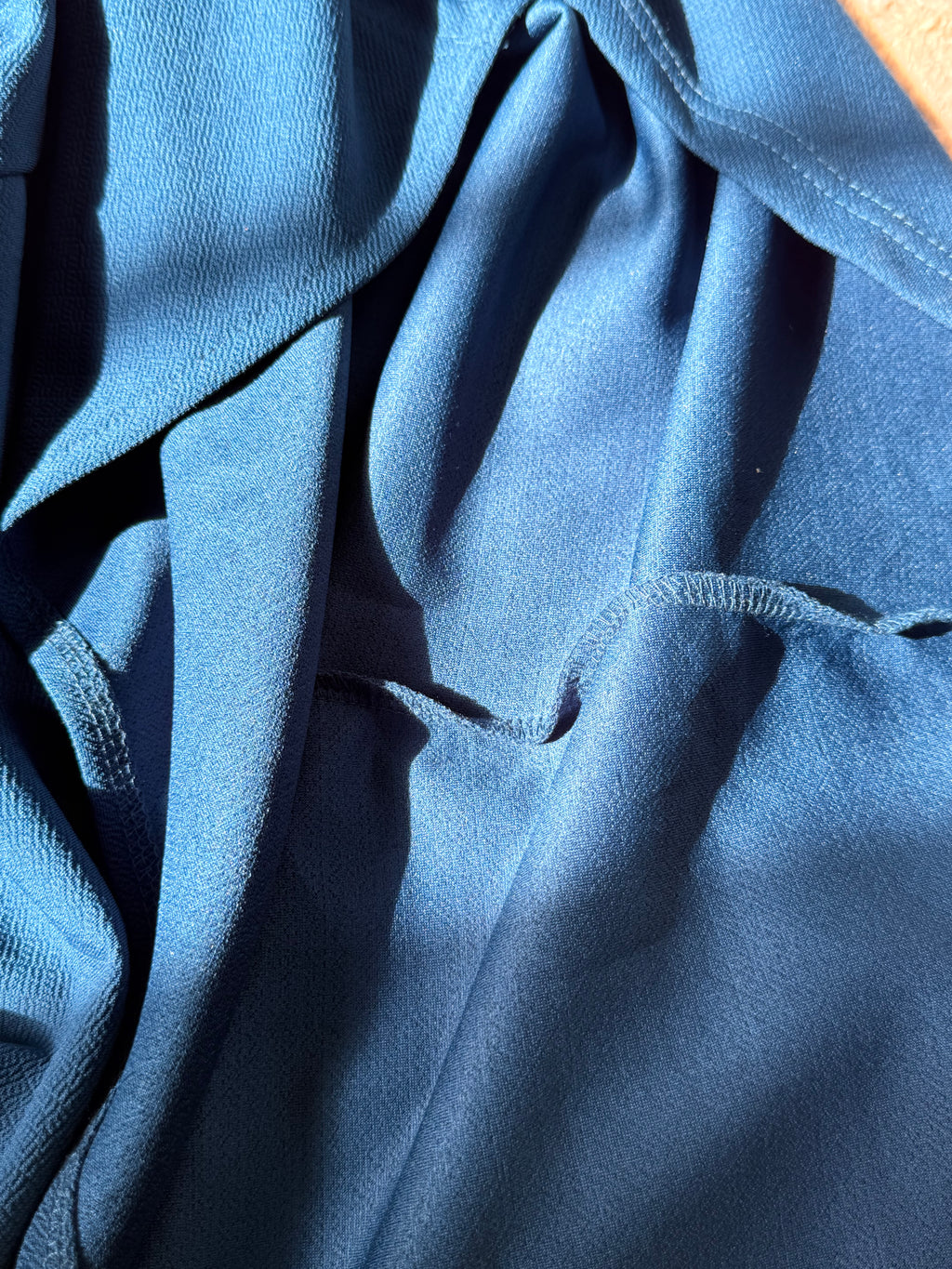 Vintage Teal Crepe Midi Dress with Sheer Mesh Balloon Sleeves — Size L