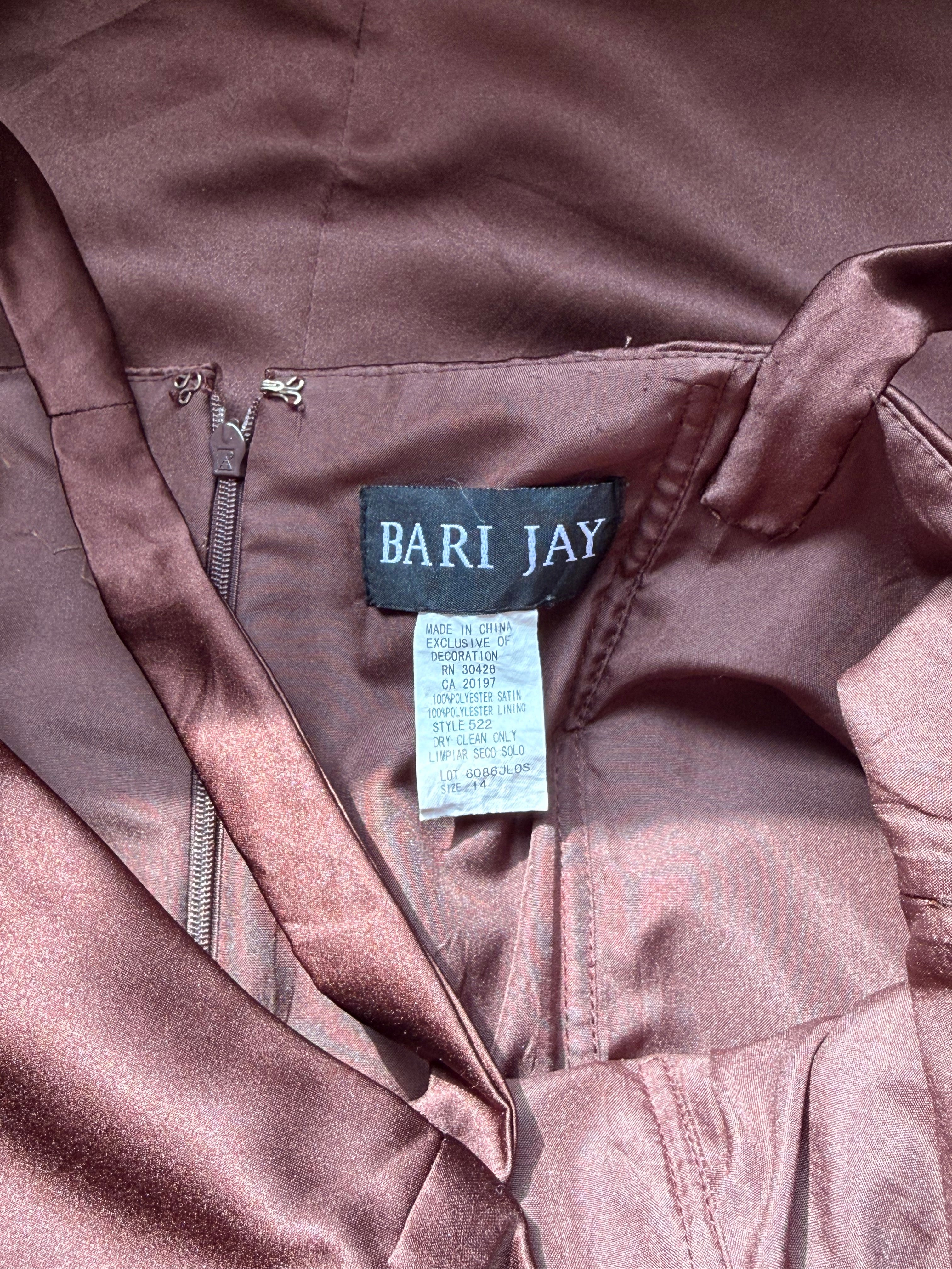 BARI JAY Chocolate Brown Satin Ruched Bow Cocktail Dress – Size US 14 | Elegant Evening & Formal Dress