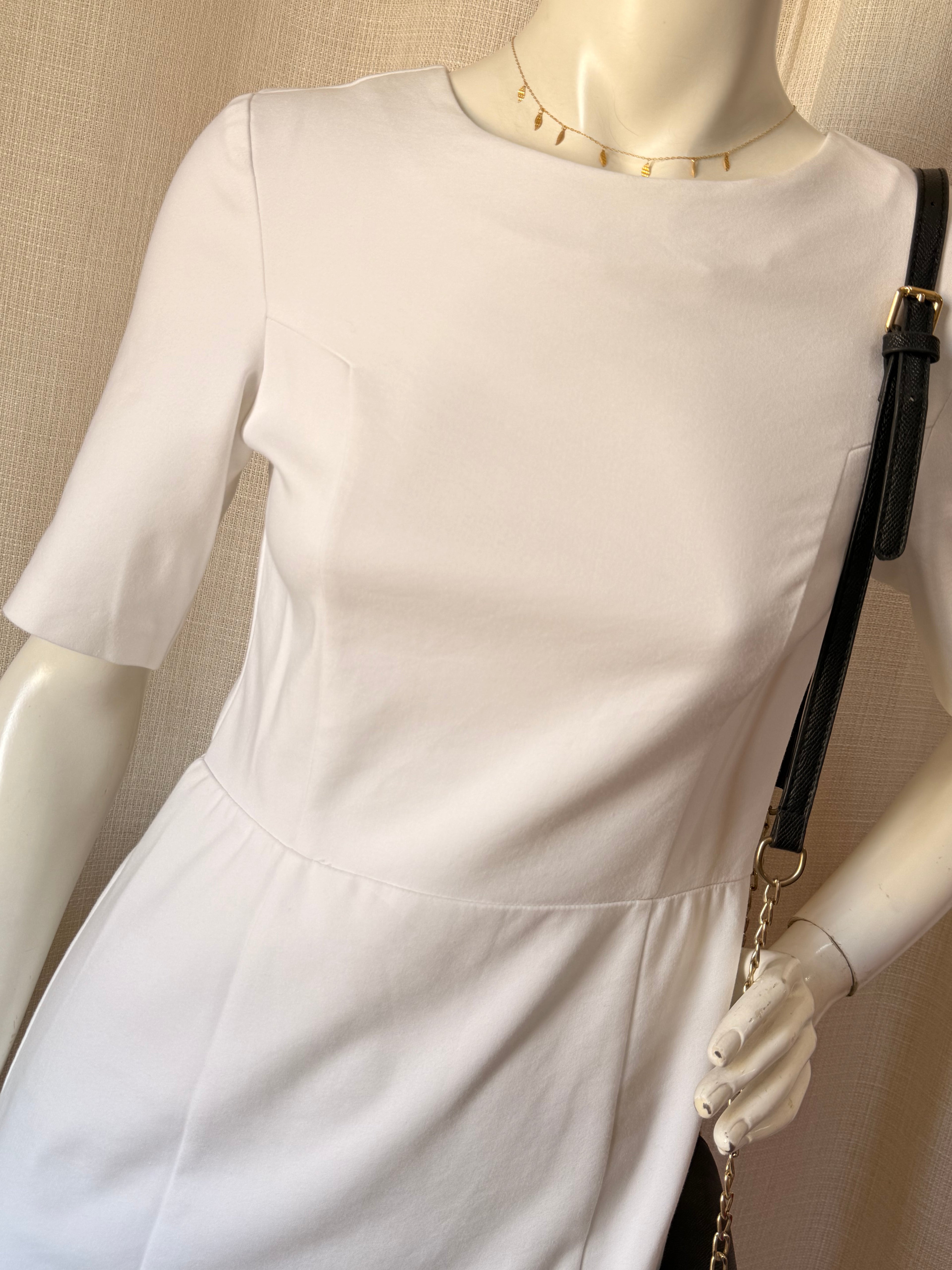 Topshop Crisp White Short-Sleeve Peplum Hem Mini Dress (Size UK 10 / US 6 / EUR 38)