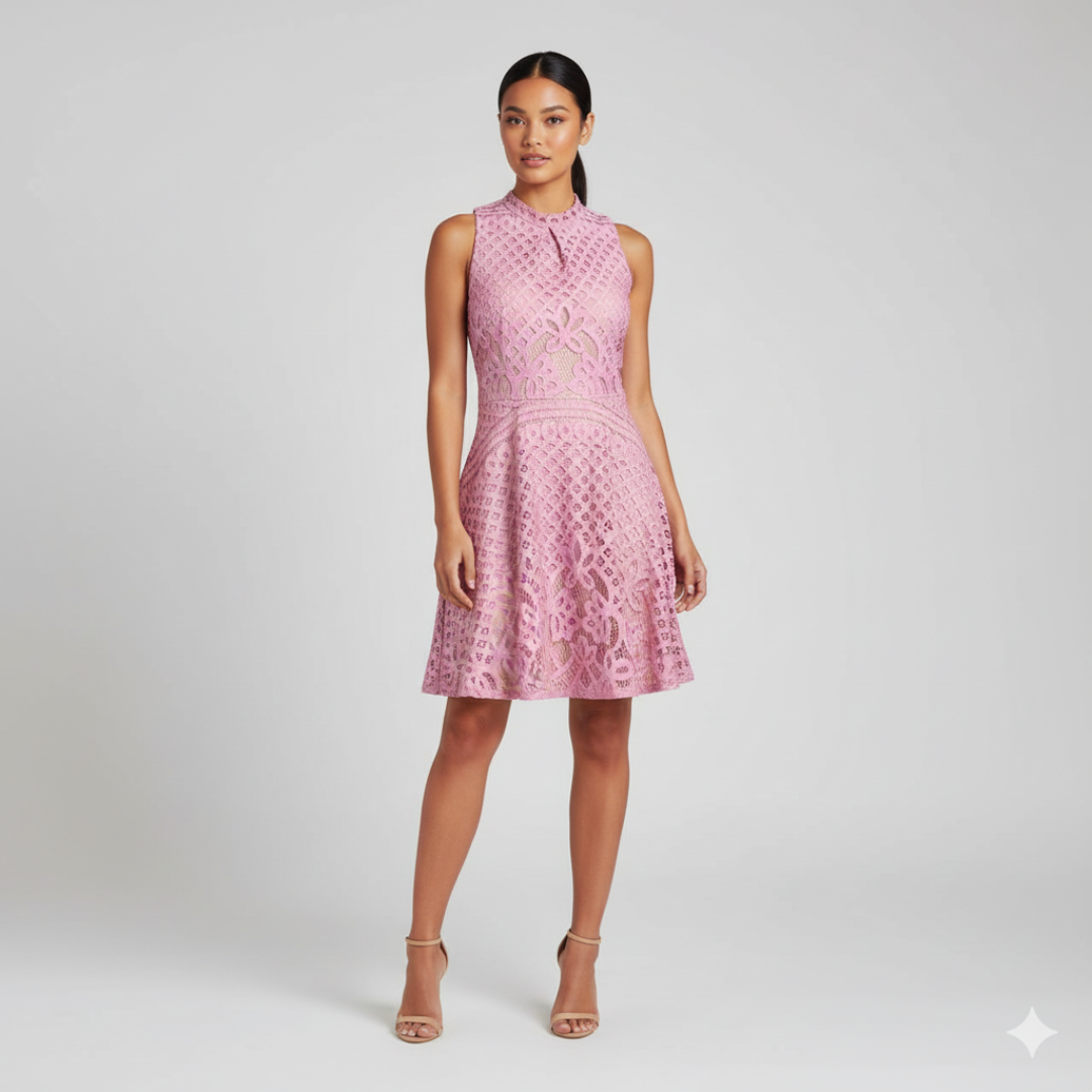 Love Fire Pink Crochet Lace High Neck Skater Dress | Large