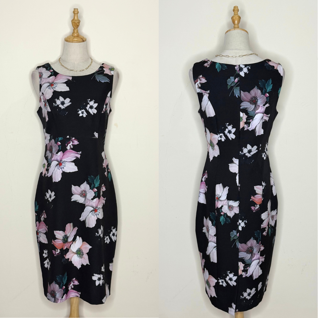 Black and White Floral Sleeveless Dress (10 /Medium)