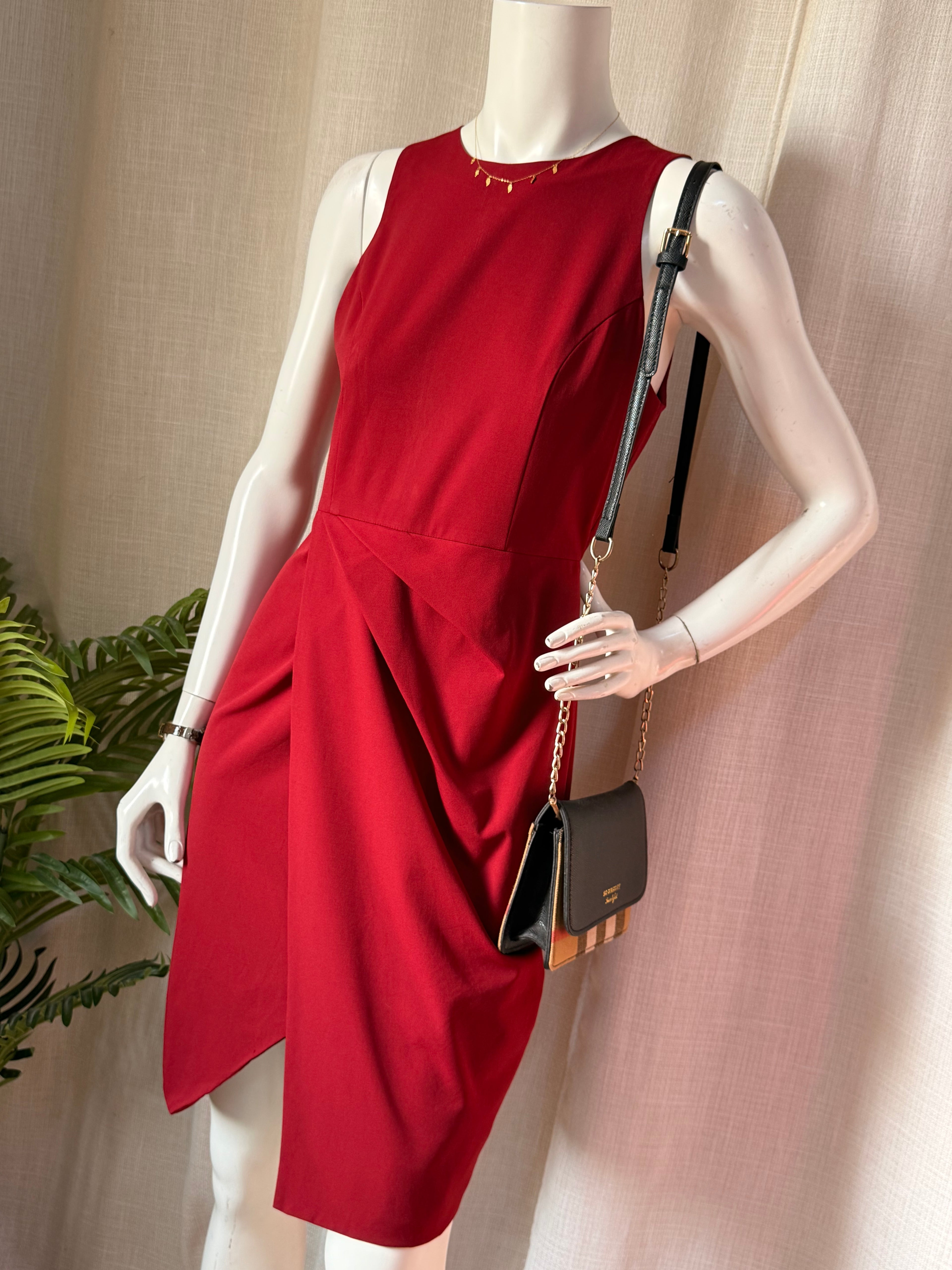 Love Bonito Burgundy Draped Tulip Dress – Size M / UK 10 | Elegant Cocktail Dress