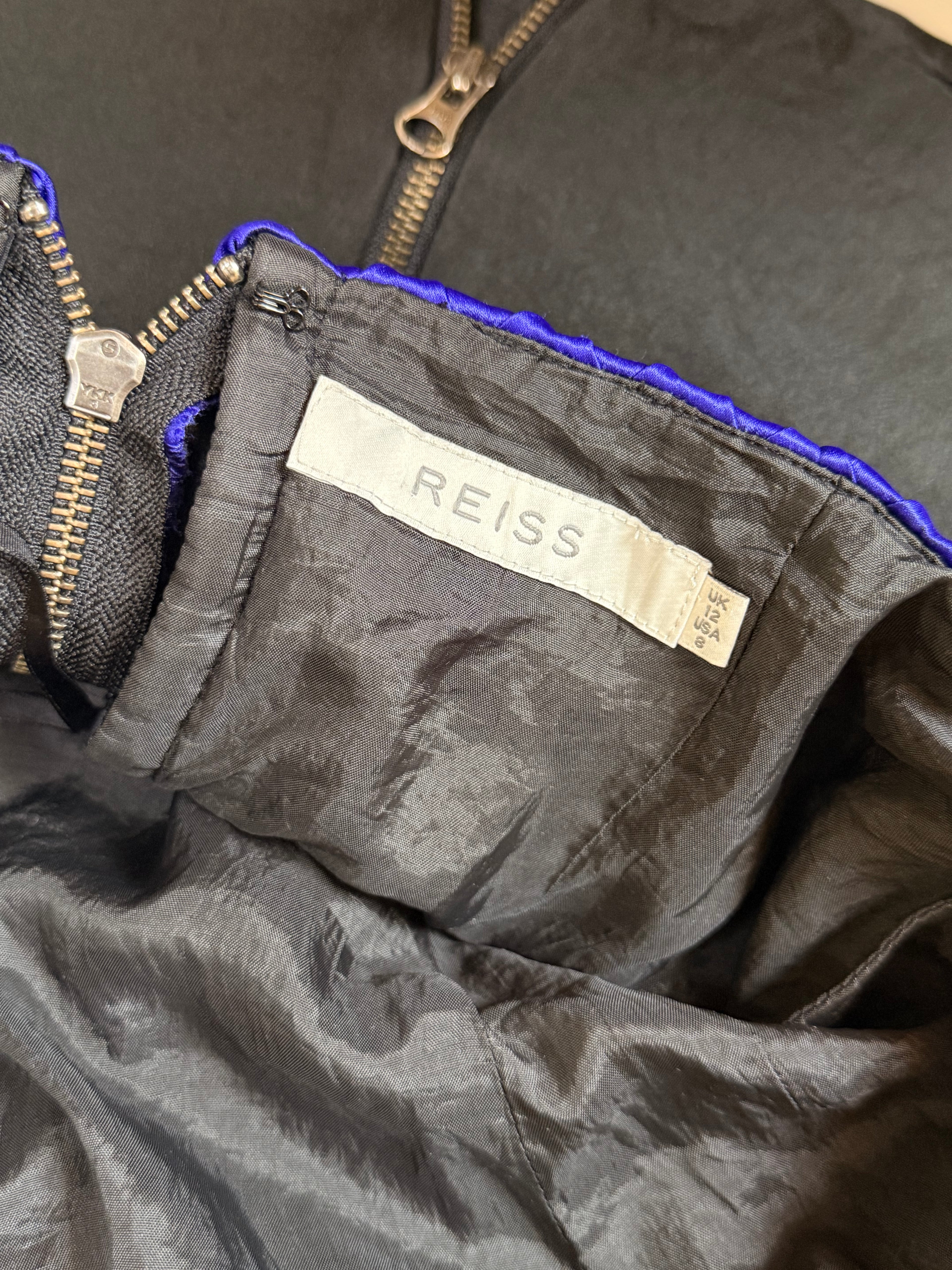 Reiss Indigo & Black Textured Mini Dress | UK 12 / USA 8 | Medium