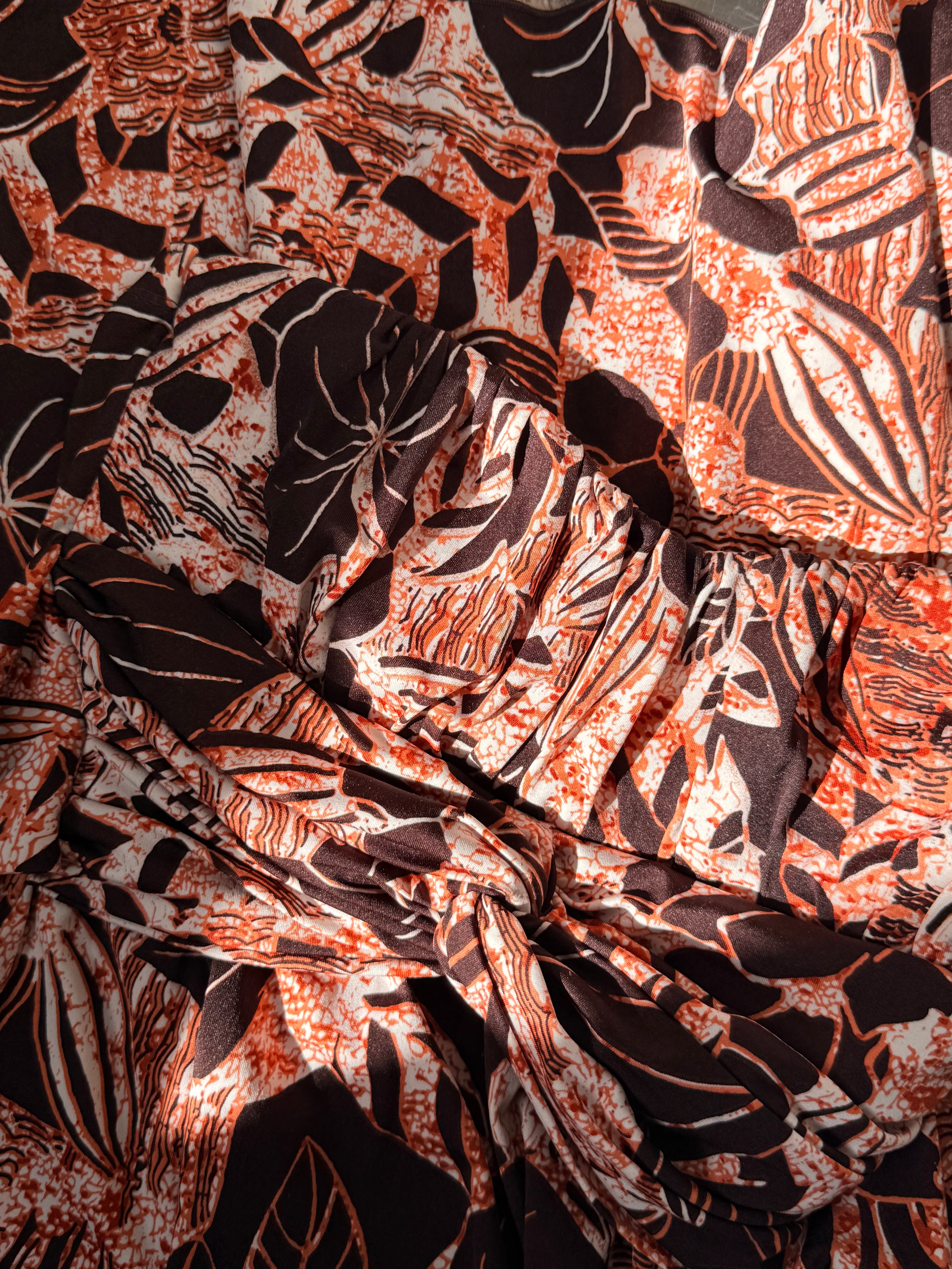 Eclipse Boho Floral Strapless Dress | Earthy Orange Ruched Bust | Size M/L