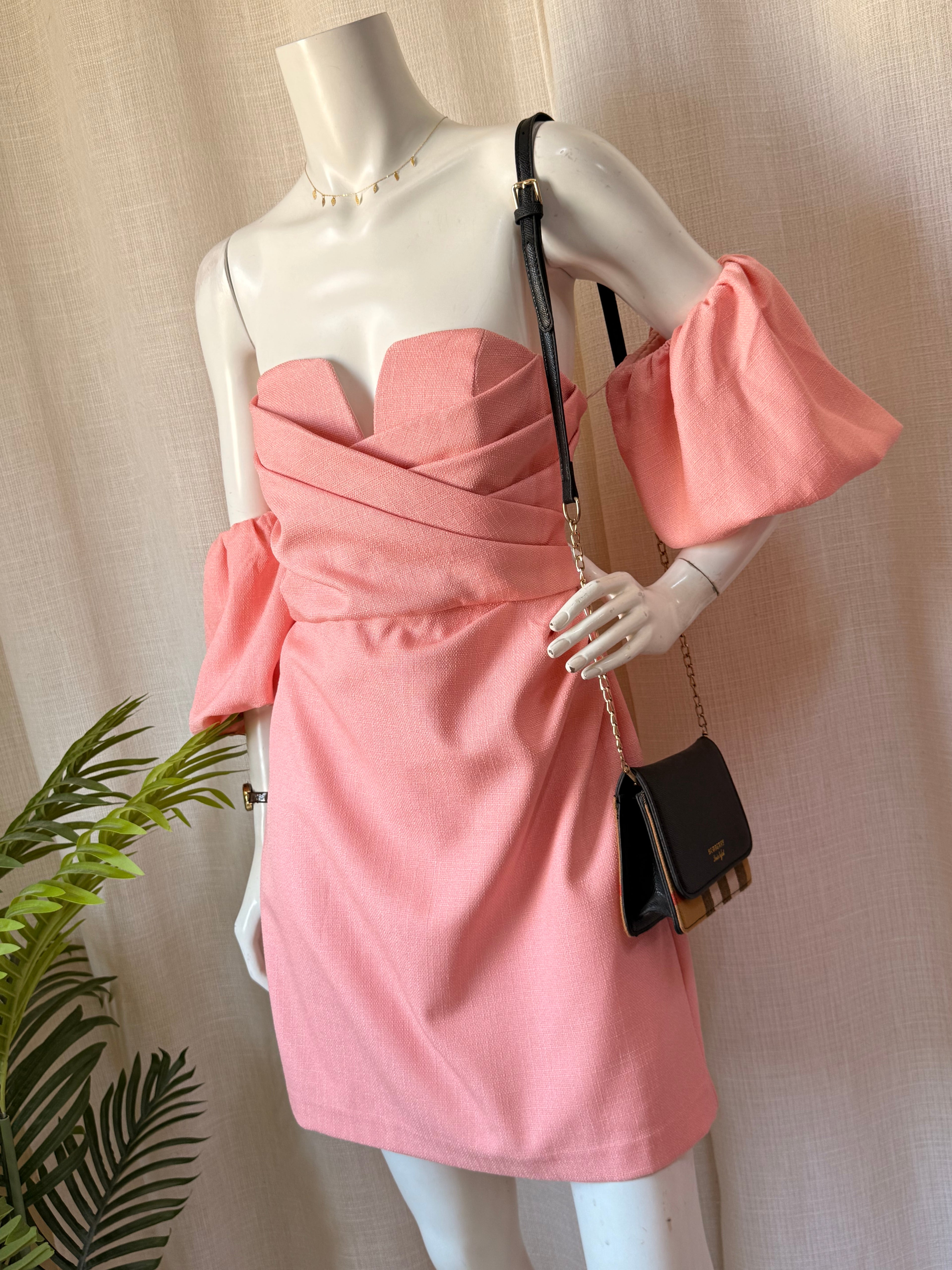 Sheike Pastel Coral Off-the-Shoulder Sweetheart Mini Dress (Size AU 12)