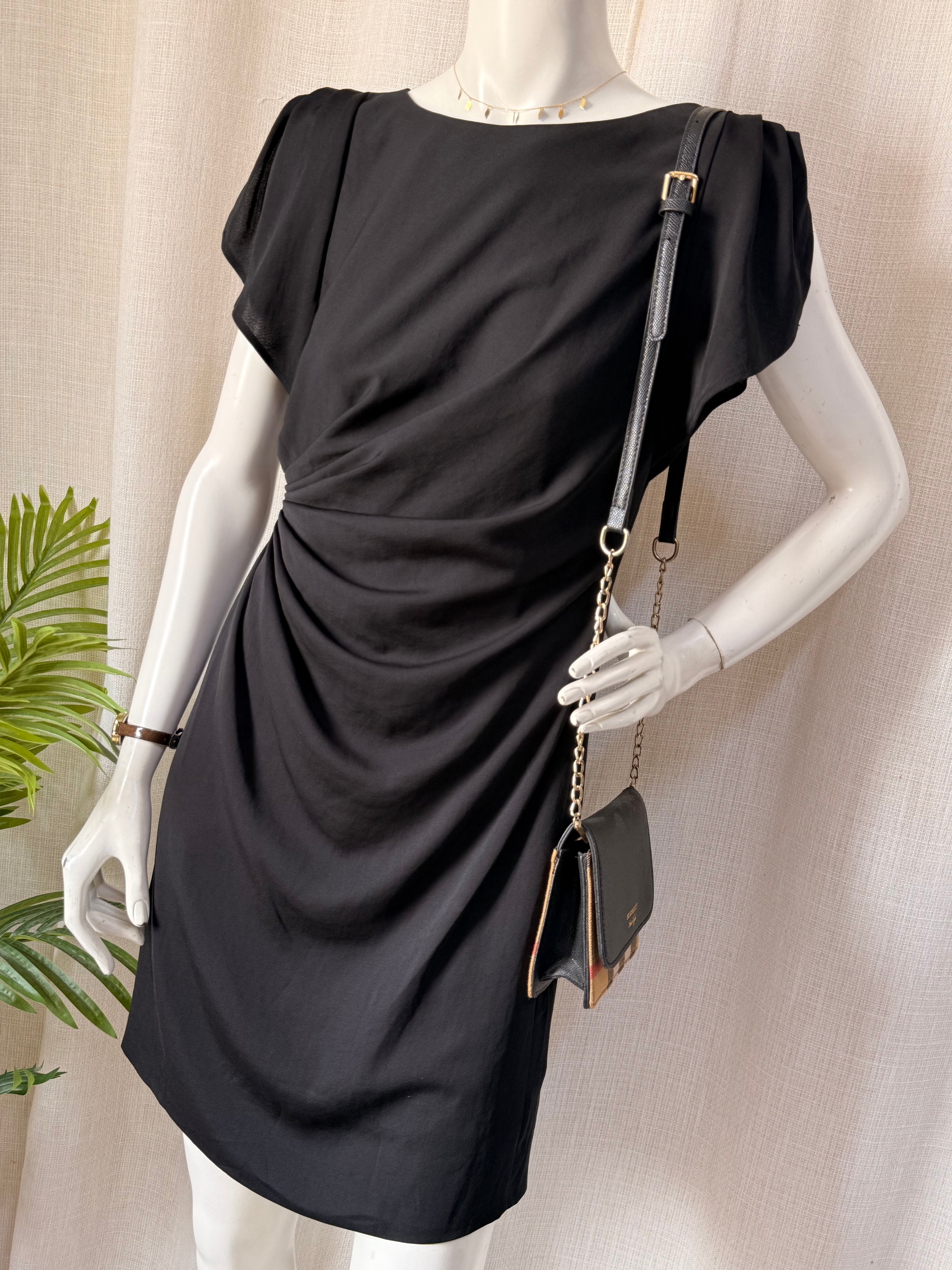 Zendra Black Ruched Cocktail Mini Dress – Size 42 | Elegant Evening & Party Dress
