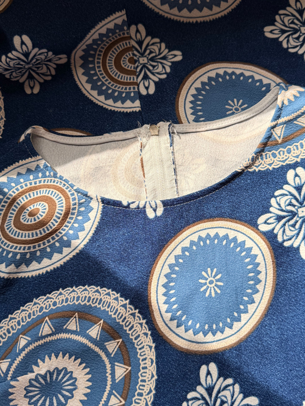 Blue Boho Medallion Sleeveless Shift Dress – Size XL | Casual Summer Dress