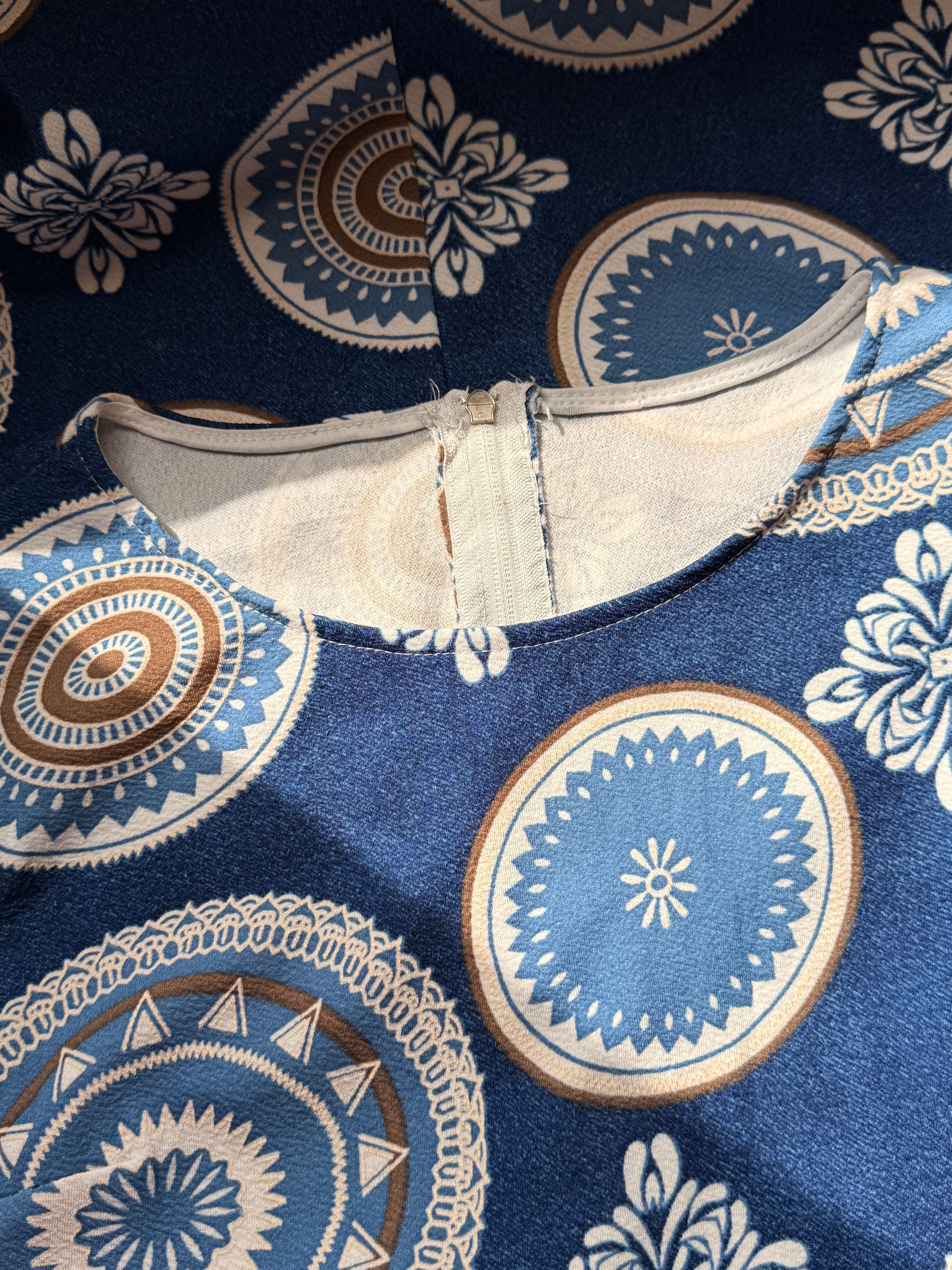 Blue Boho Medallion Sleeveless Shift Dress – Size XL | Casual Summer Dress