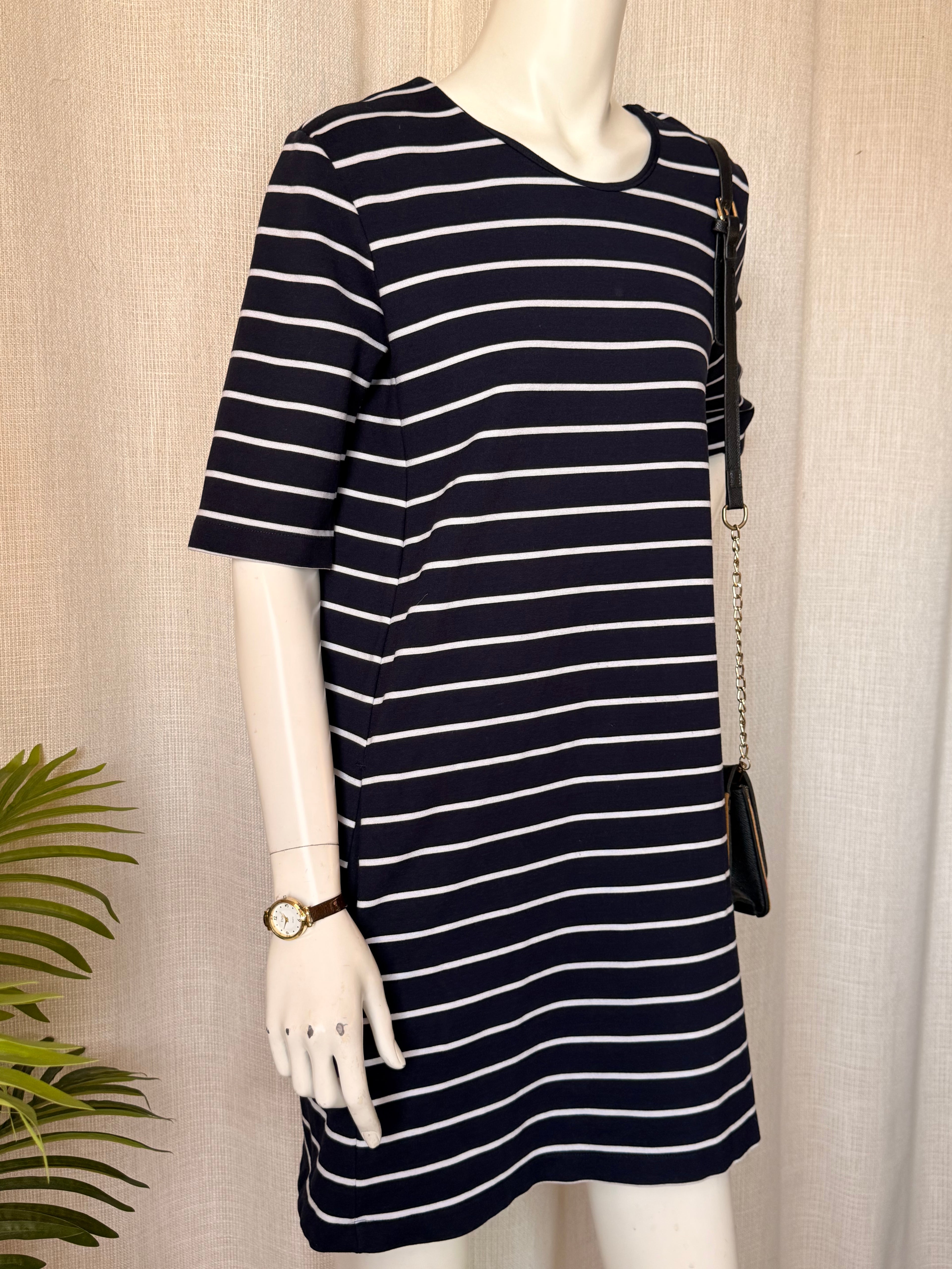 H&M Basic Navy Blue Striped Mini Dress with Pockets - Size M