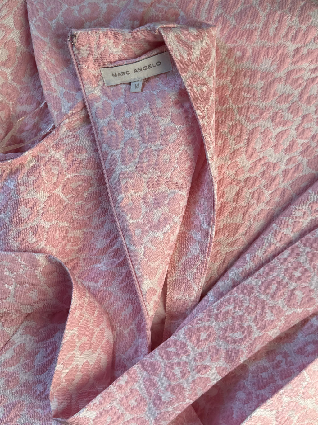 Marc Angelo Pink Jacquard Faux-Wrap Pencil Dress | UK 14