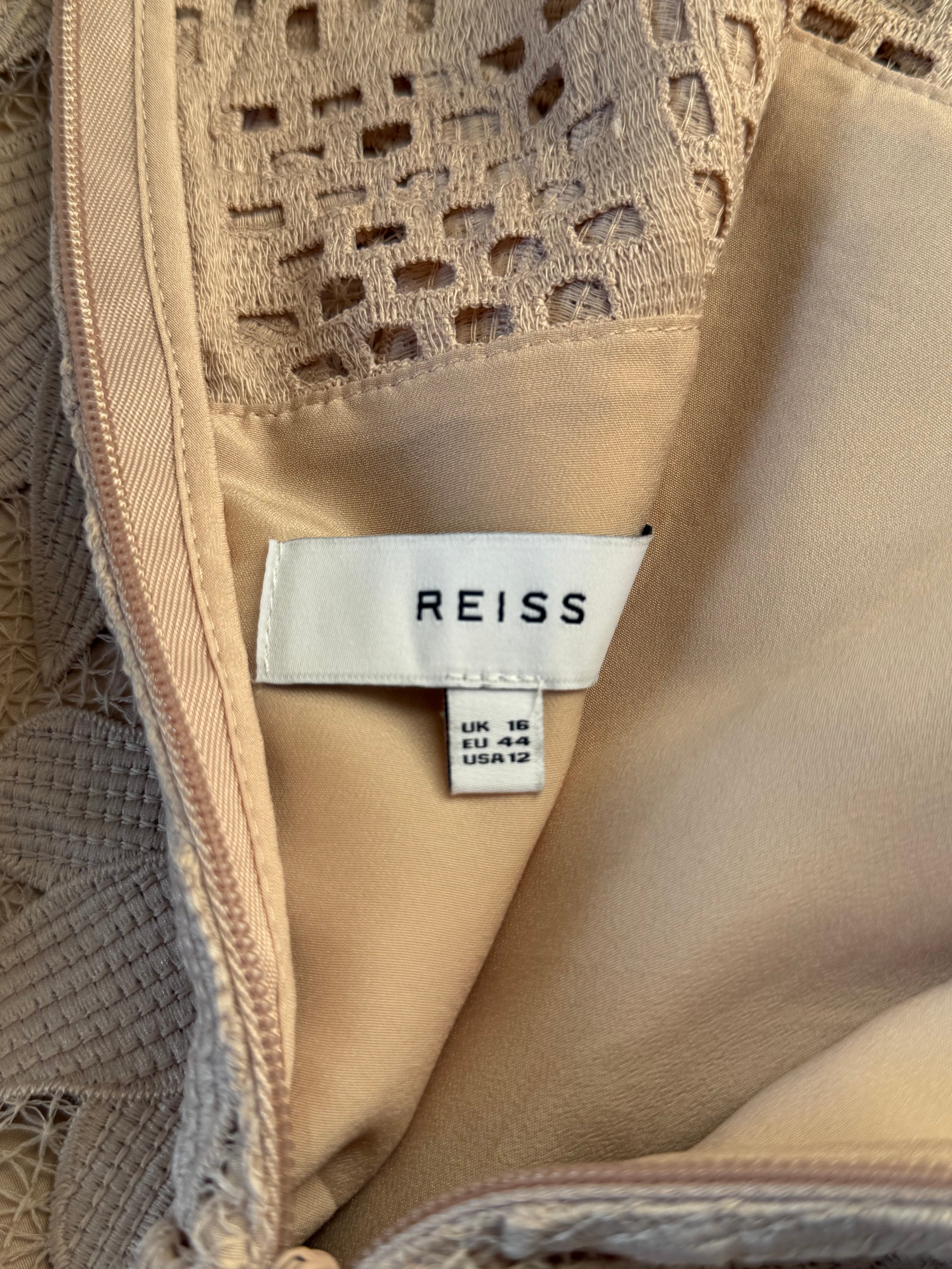 Reiss Nude Crochet Lace Drop Hem Dress | UK 16