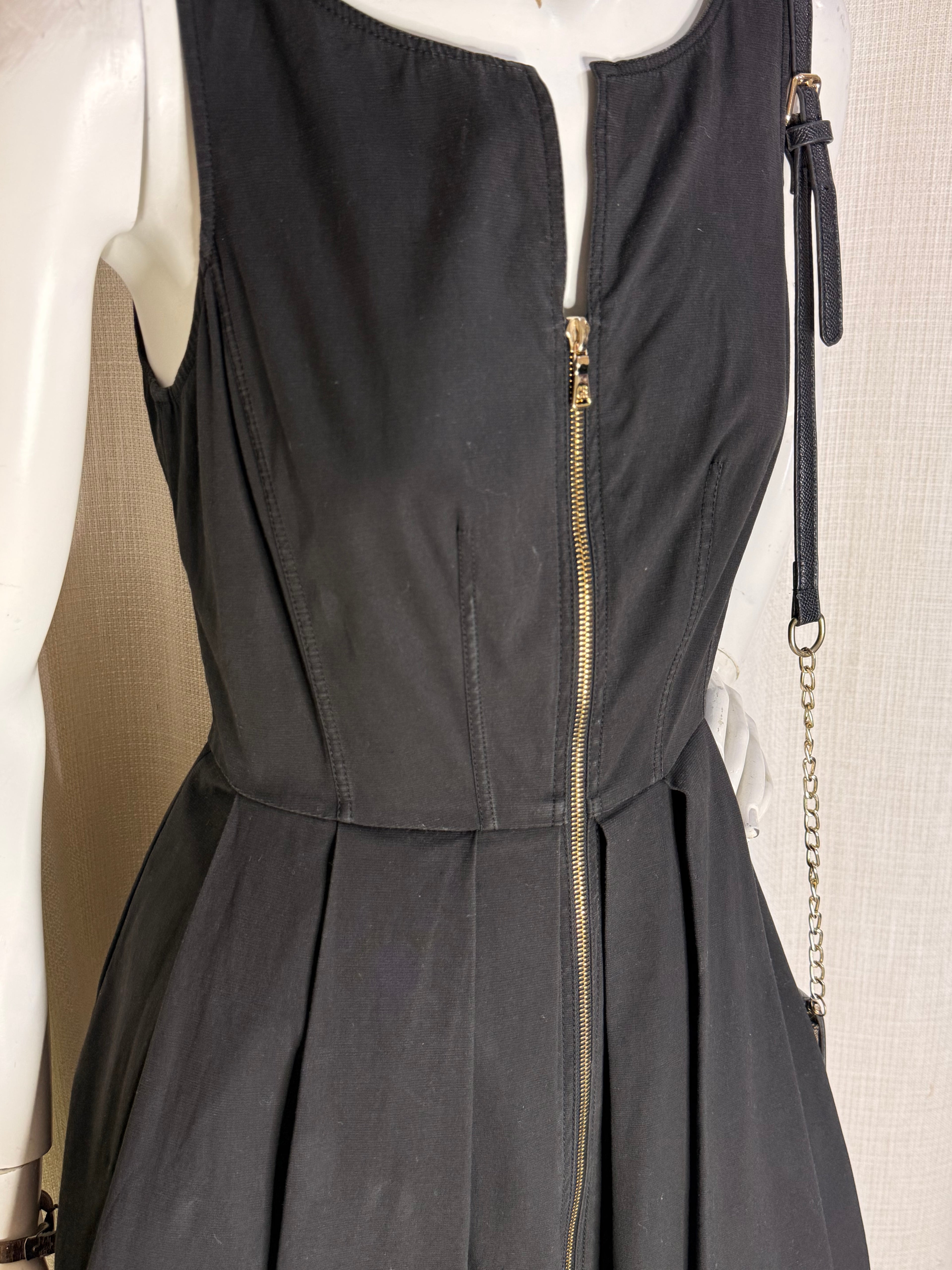 Georges Rech Black Sleeveless Full-Zip Pleated Mini Dress – Size FR 40