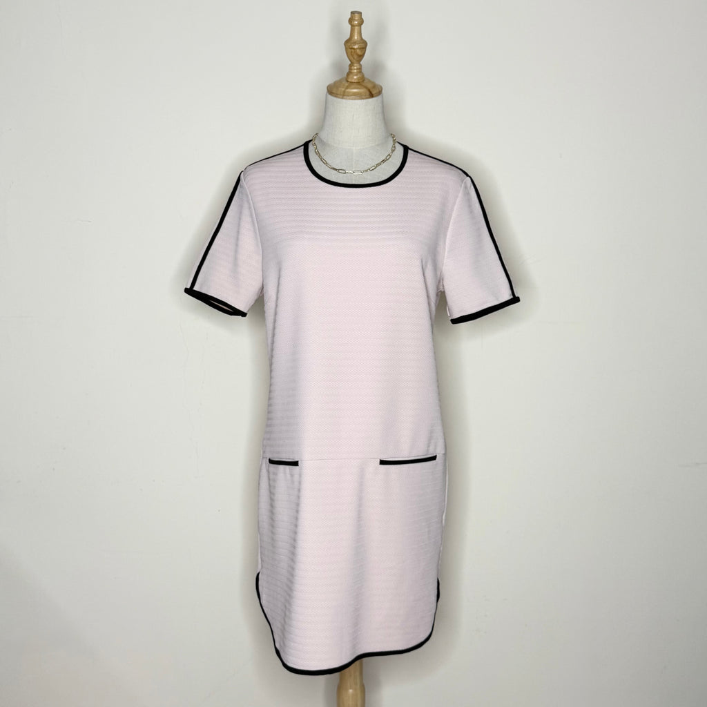 Dorothy Perkins Pink Textured Short-Sleeve Dress with Black Trim
