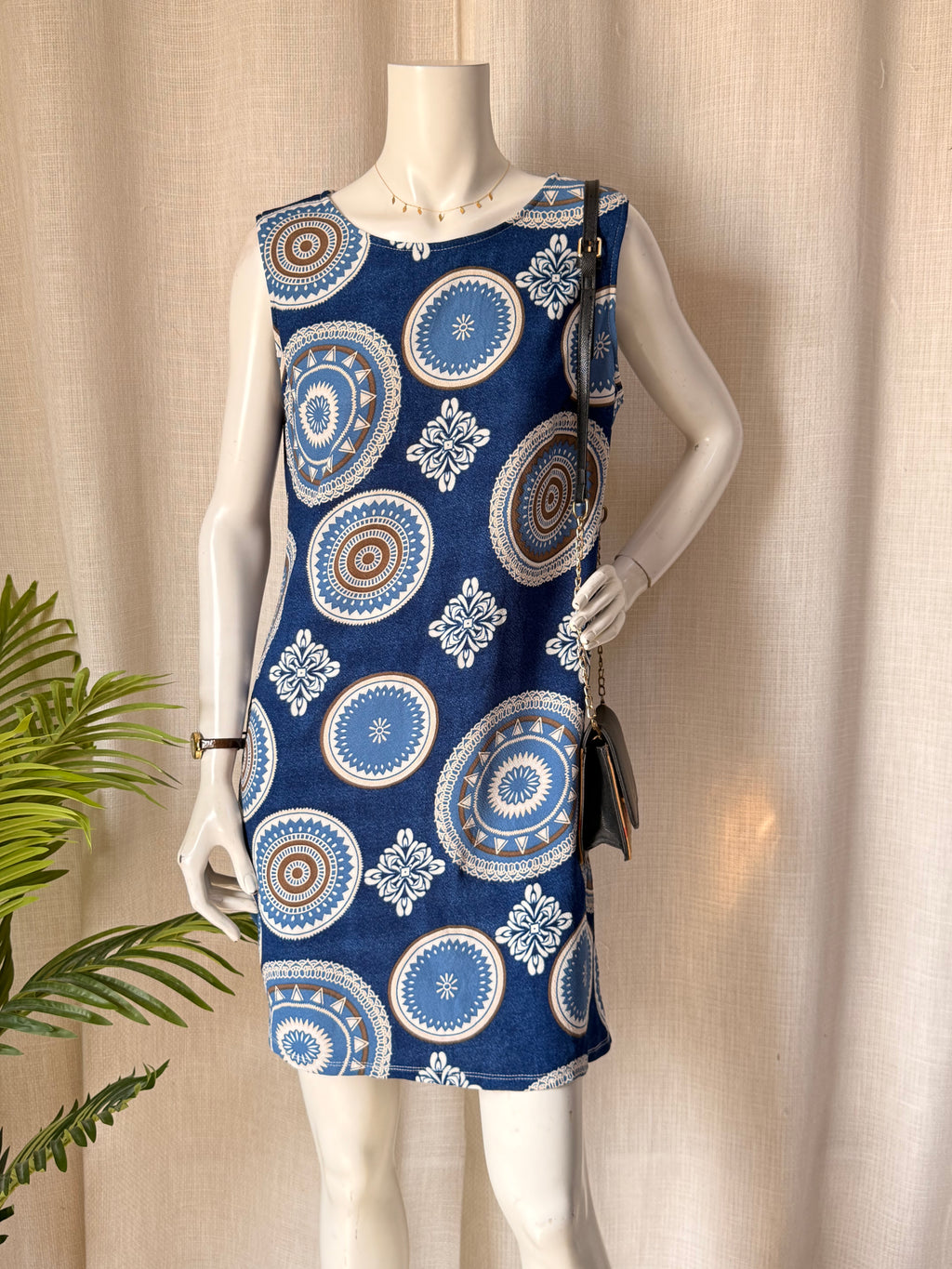 Blue Boho Medallion Sleeveless Shift Dress – Size XL | Casual Summer Dress