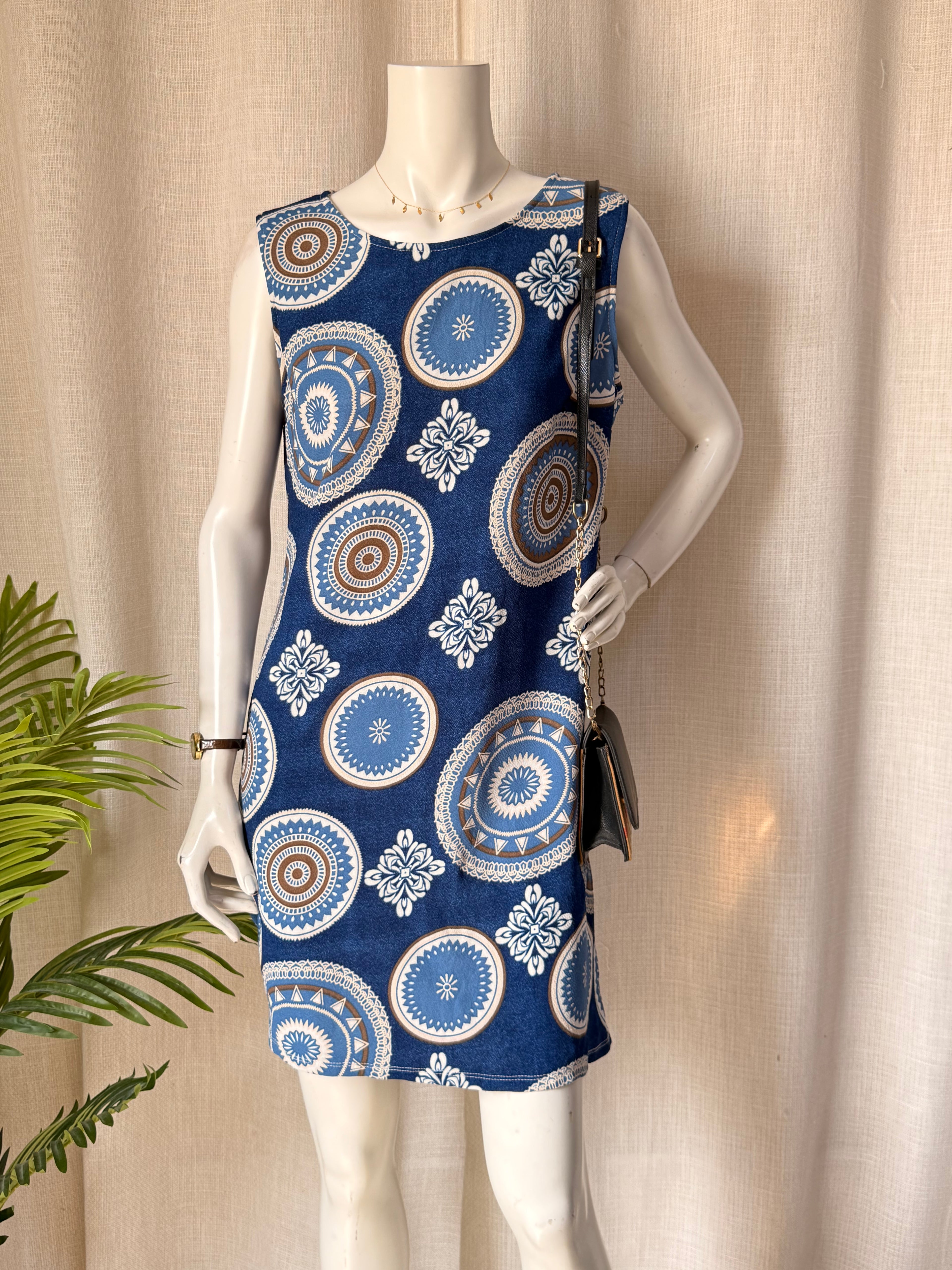 Blue Boho Medallion Sleeveless Shift Dress – Size XL | Casual Summer Dress