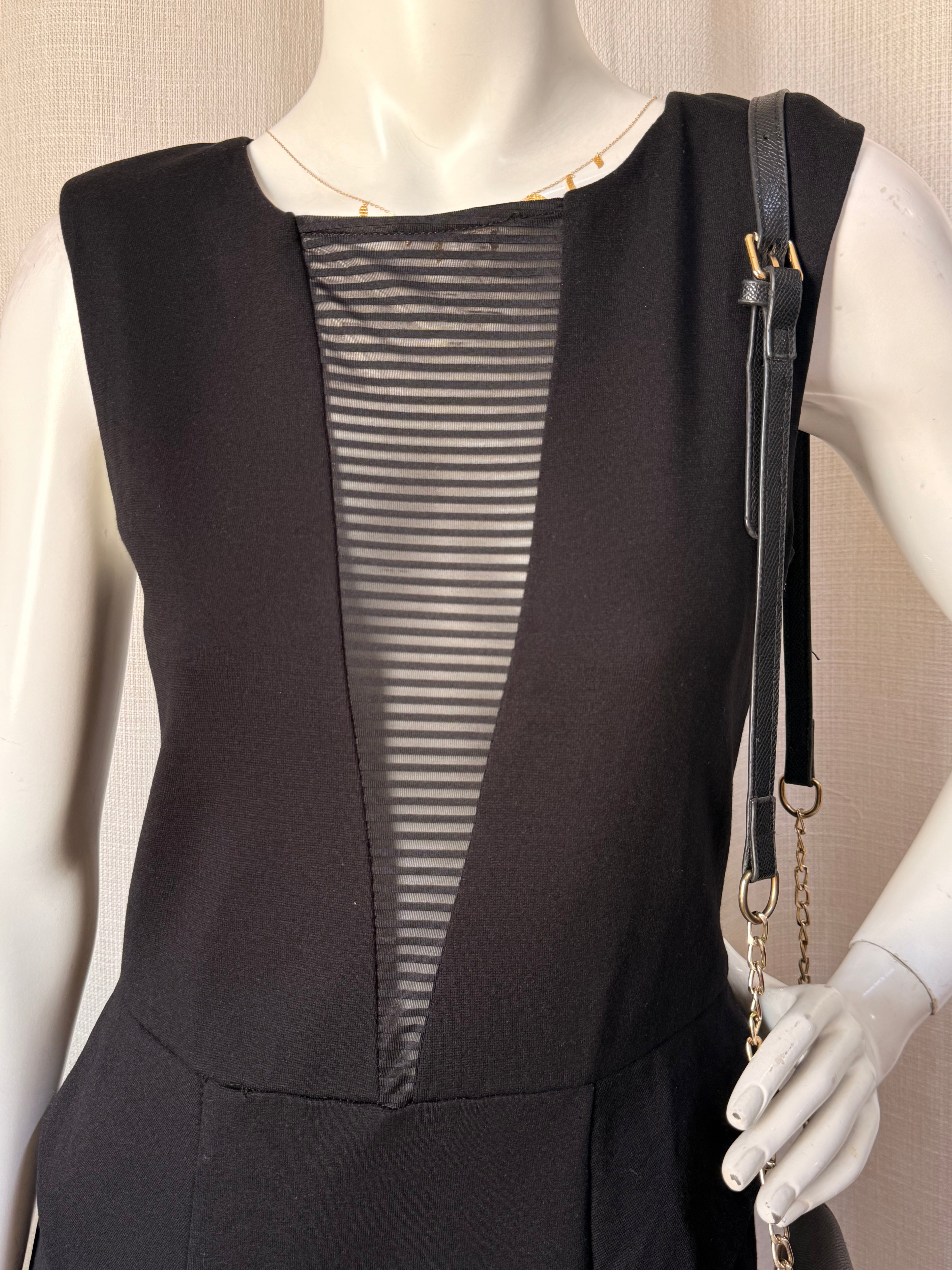 River Island Black Mesh Panel Midi Cocktail Dress (Size M)
