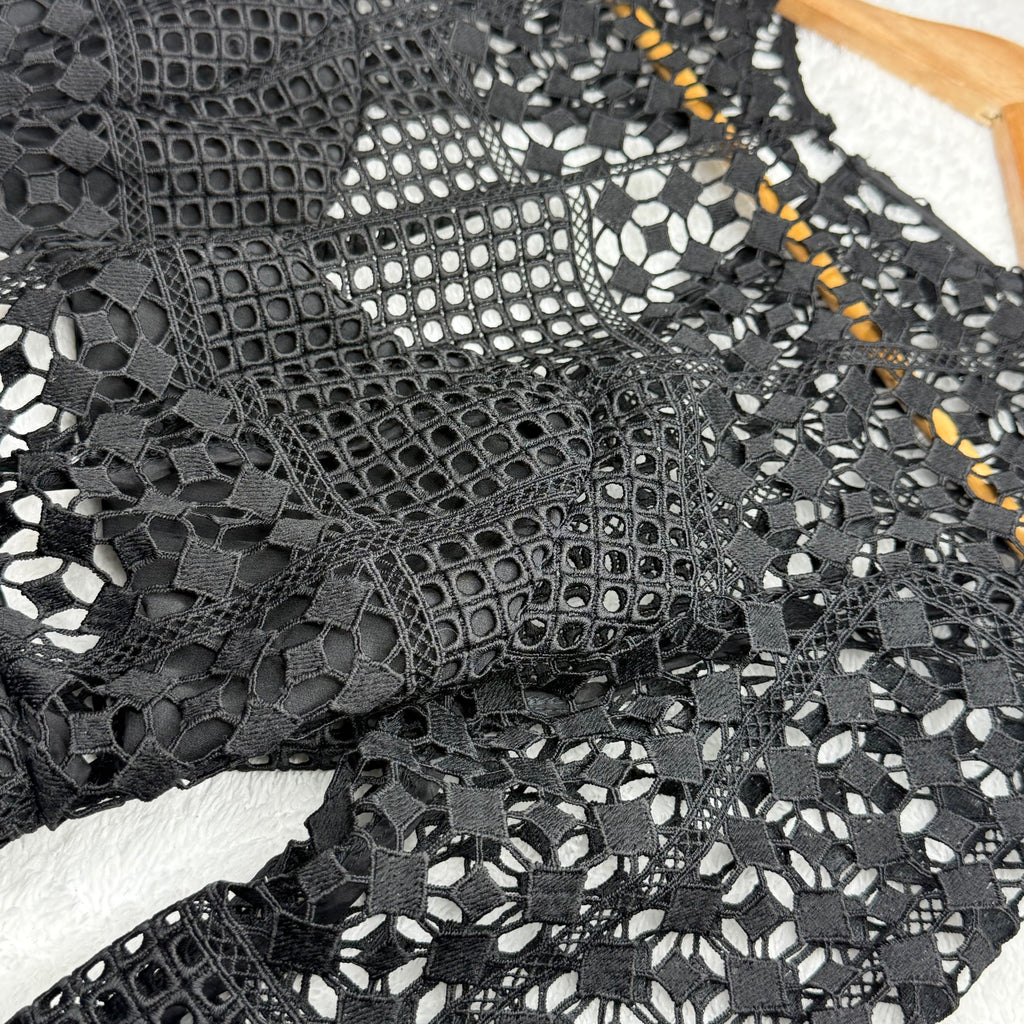 Kookai Black Lace Long-Sleeve Mini Dress with Open Back (Like New)