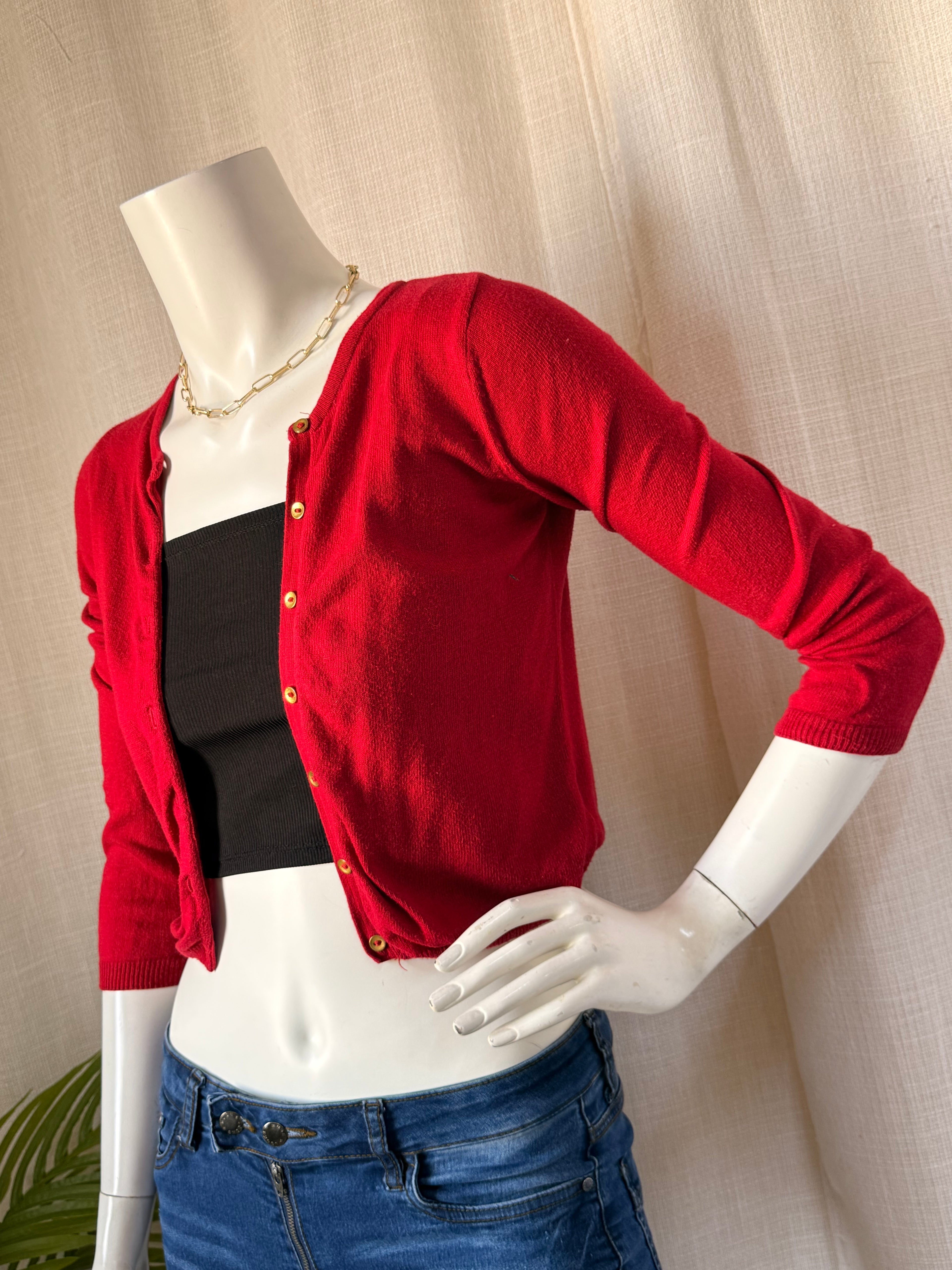 H&M Red Cropped Button-Down Cardigan | US 6-8Y