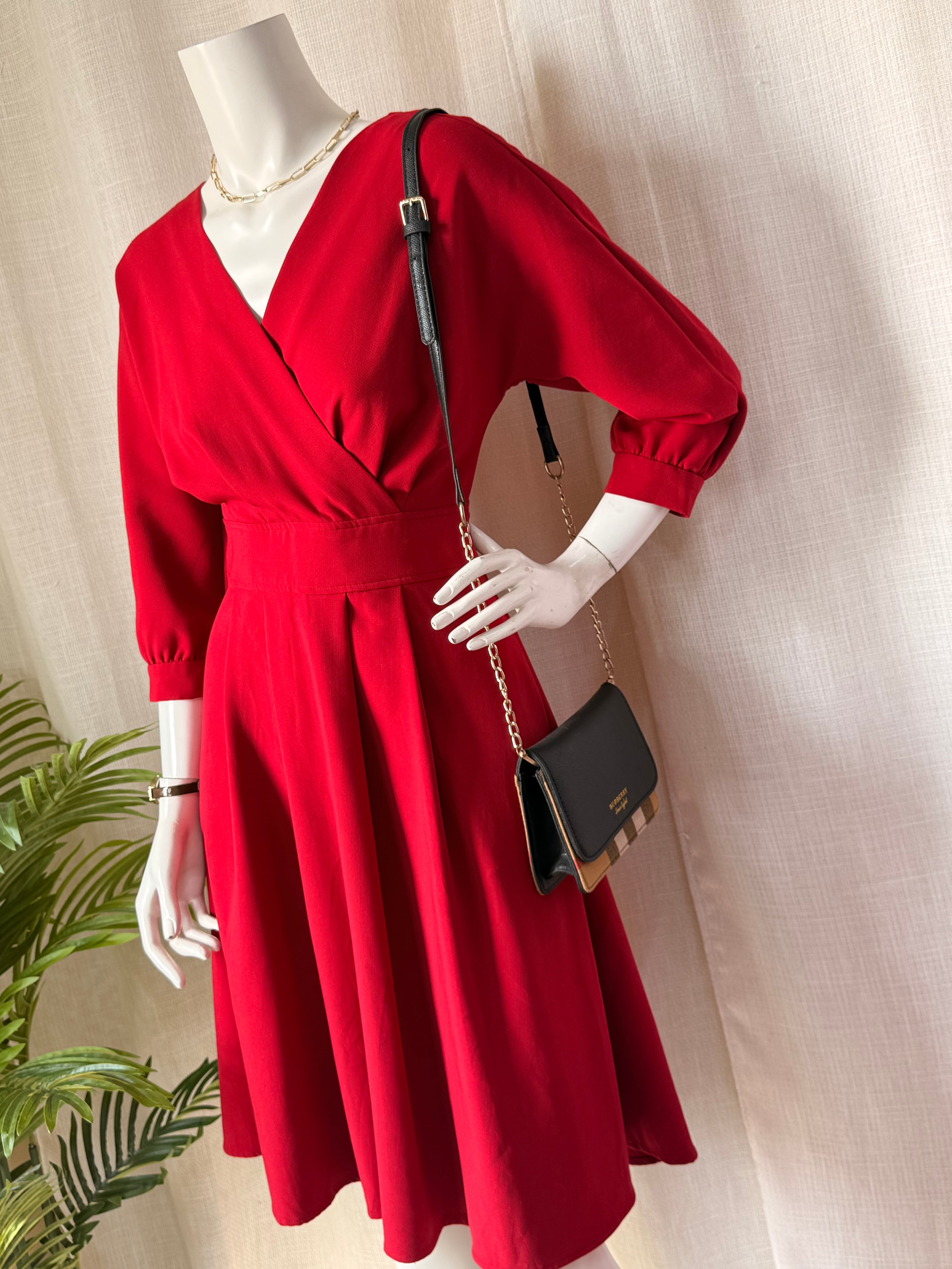Only Edge Luxury Burgundy Faux Wrap Midi Dress | Size S
