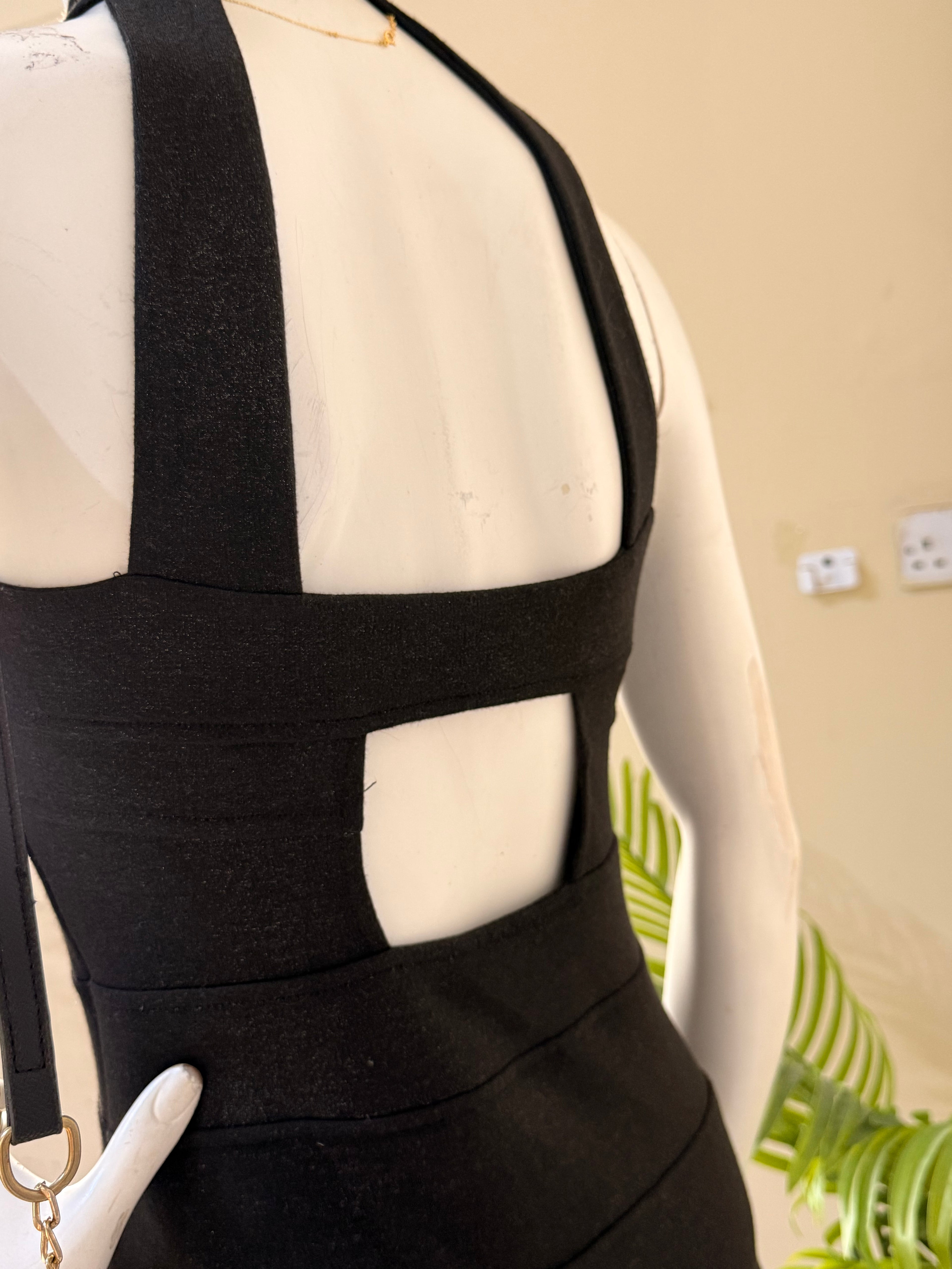 River Island Black Shimmer Halter Neck Bandage Mini Dress | UK 8