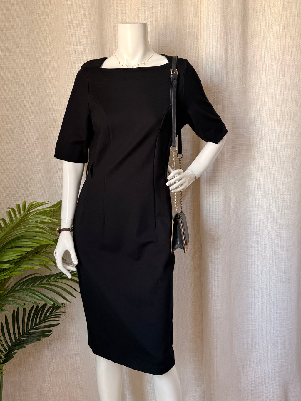 NEXT TAILORING Black Square-Neck Pencil Dress | UK 12 (Preloved)