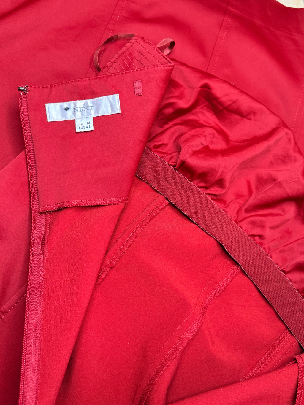 Next Strapless Panel-Stitched Red Midi Sheath Dress (Size UK 14 / EUR 42)