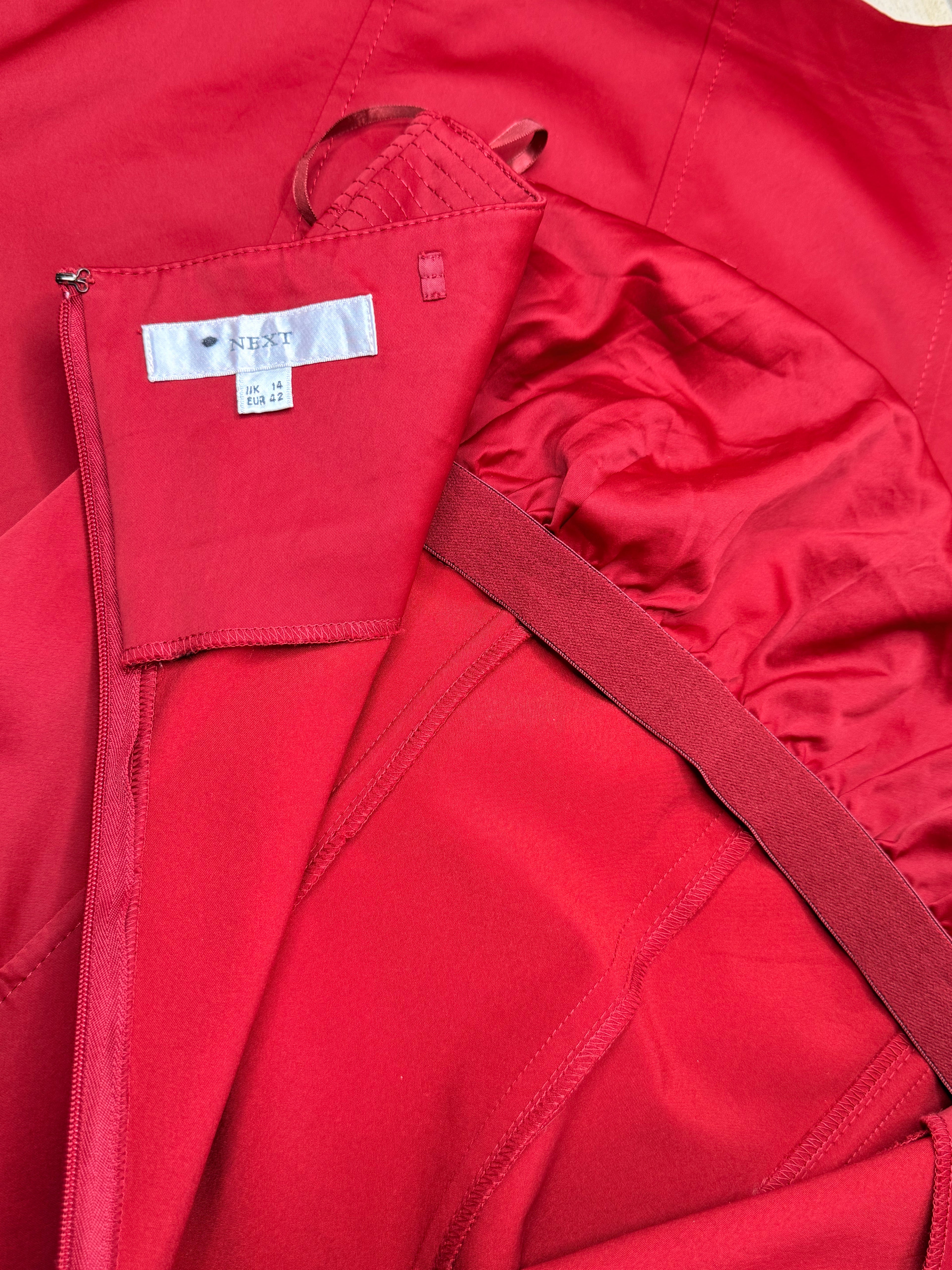 Next Strapless Panel-Stitched Red Midi Sheath Dress (Size UK 14 / EUR 42)