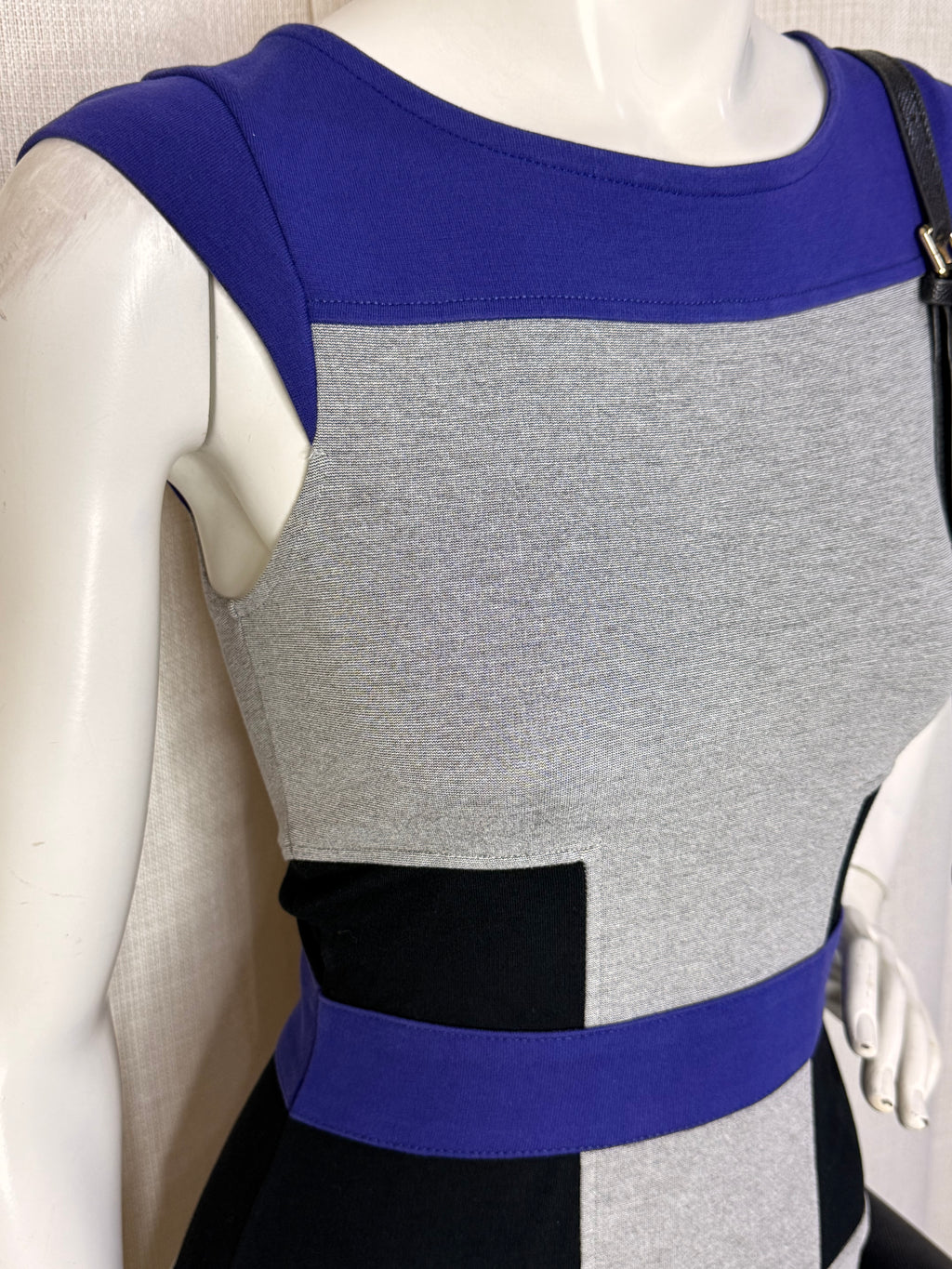 French Connection Grey, Blue & Black Color-Block Bodycon Dress - Size UK 8 / US 4 - Small