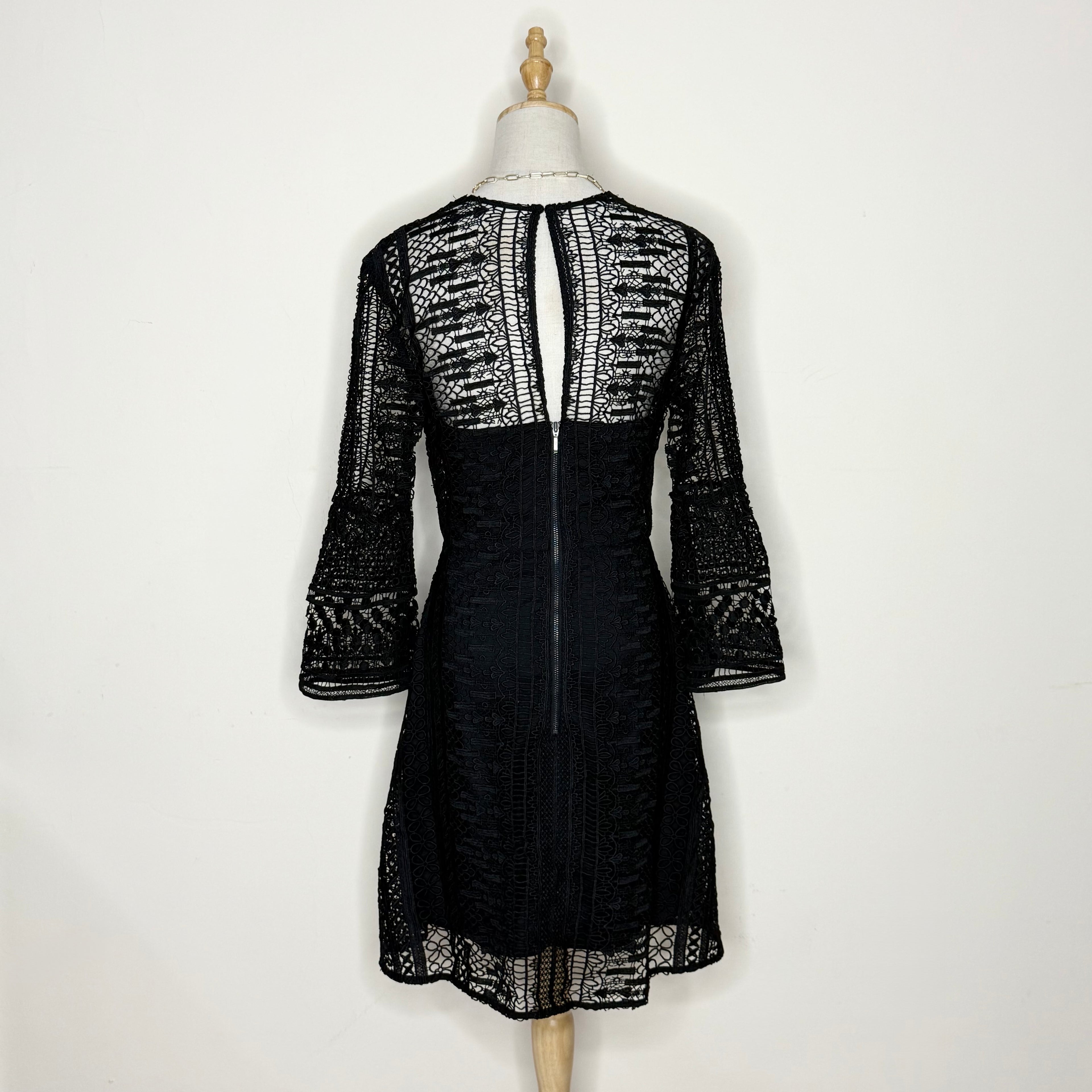 Forever New Black Lace Dress with Bell Sleeves