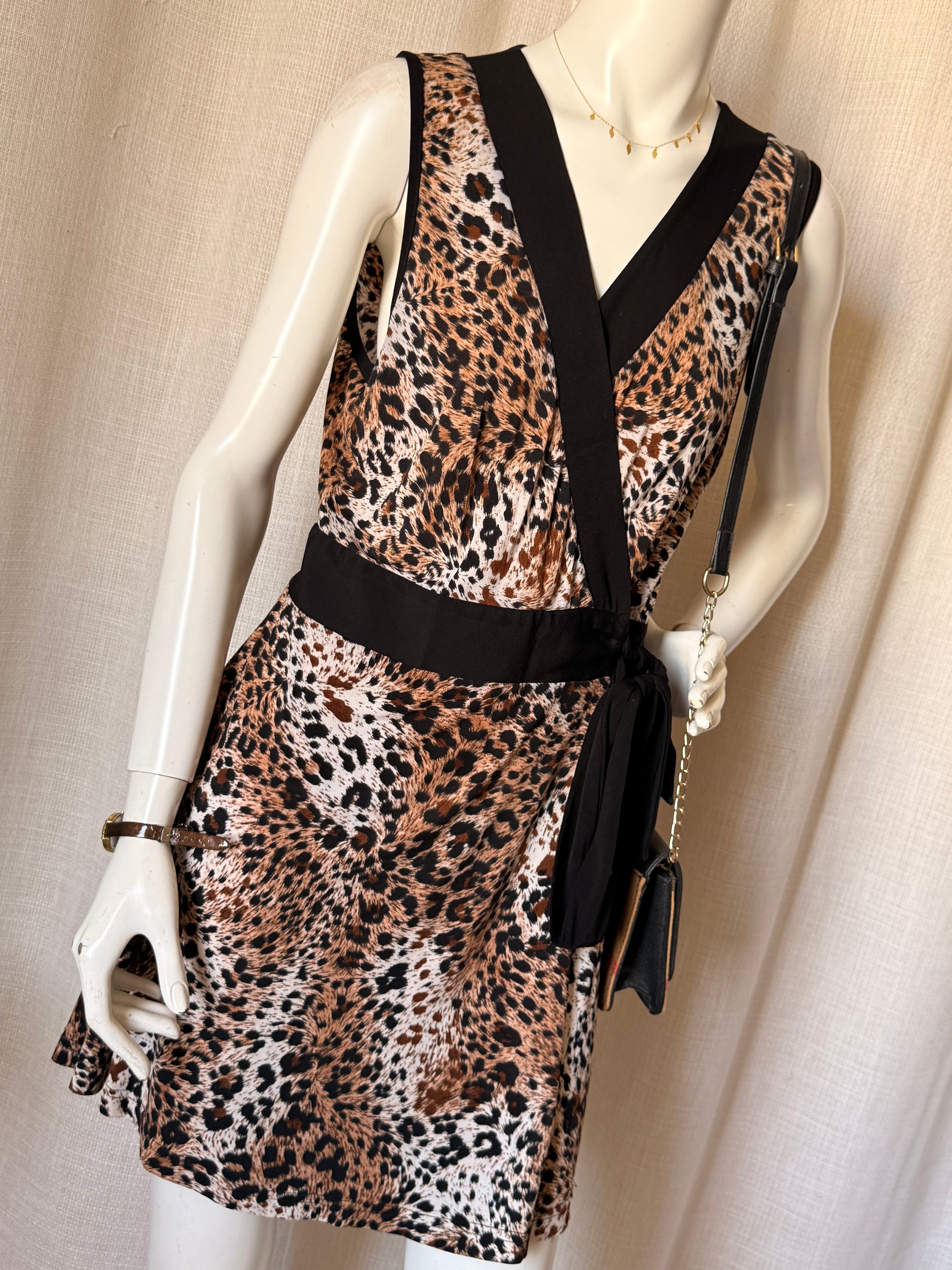 Verducci Australian Leopard Print Wrap Mini Dress - Brown & Black Animal Print - One Size