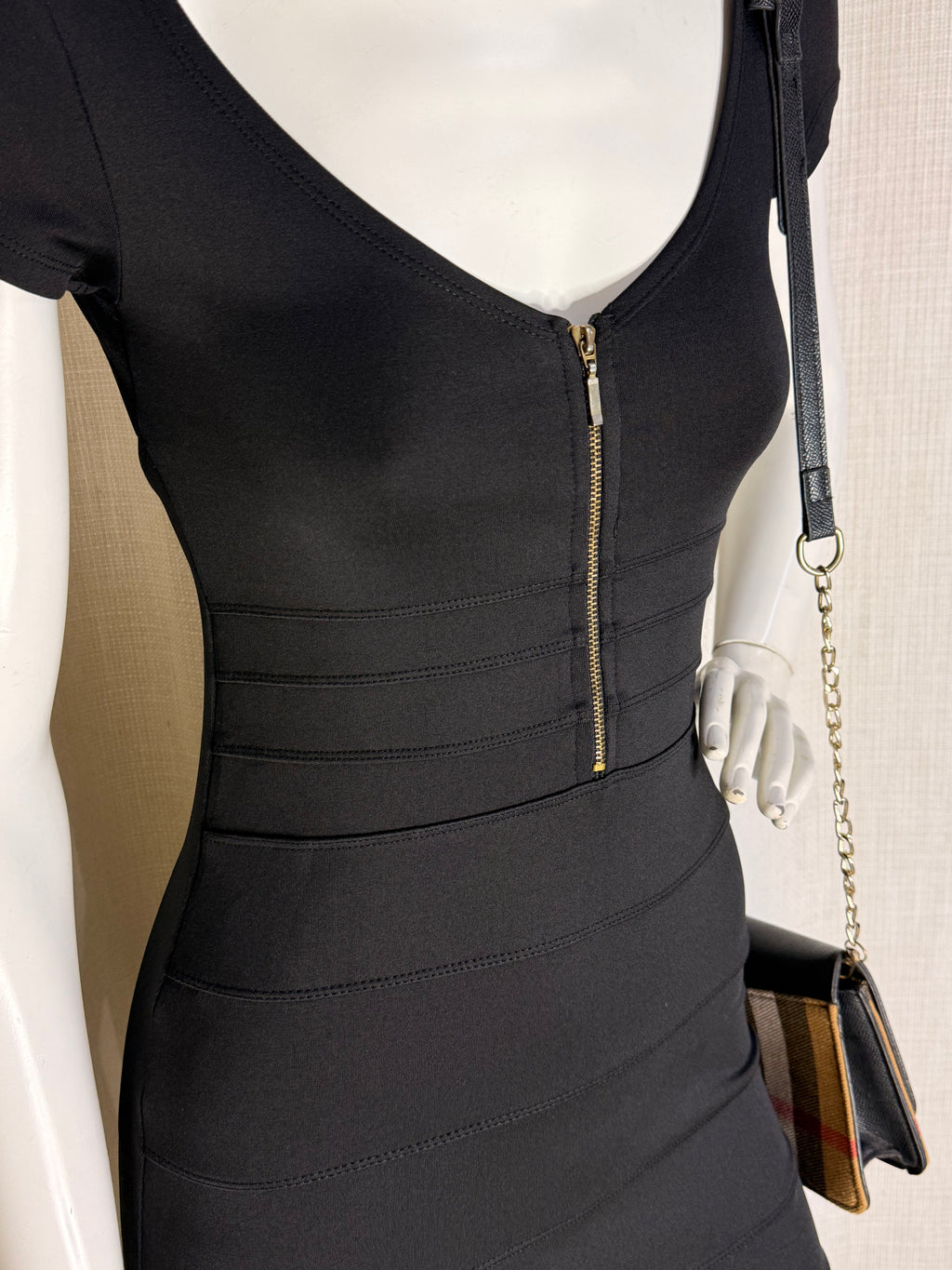BERSHKA Collection Front-Zip Bandage Bodycon Dress - Classic Black (Size S)