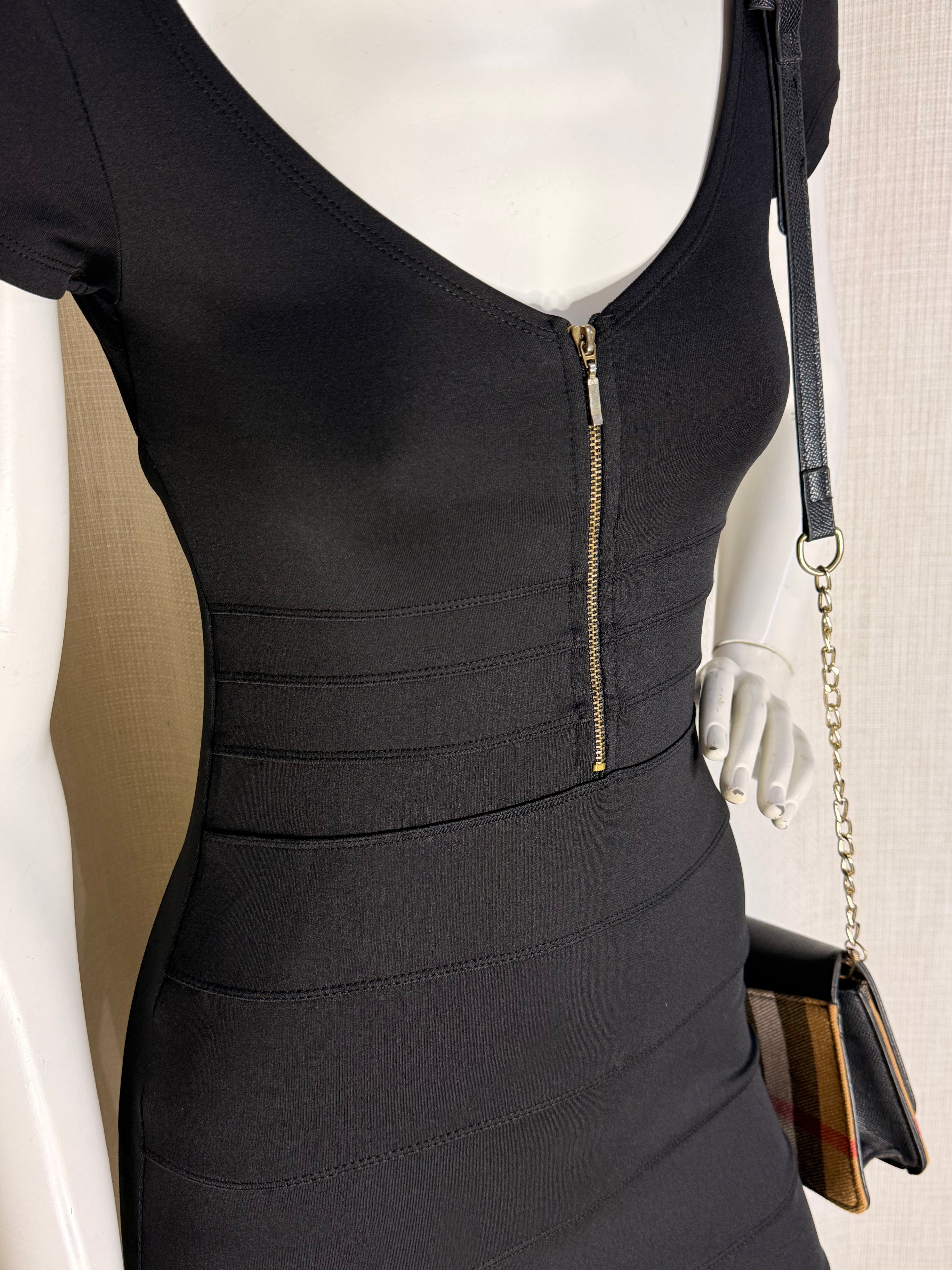BERSHKA Collection Front-Zip Bandage Bodycon Dress - Classic Black (Size S)