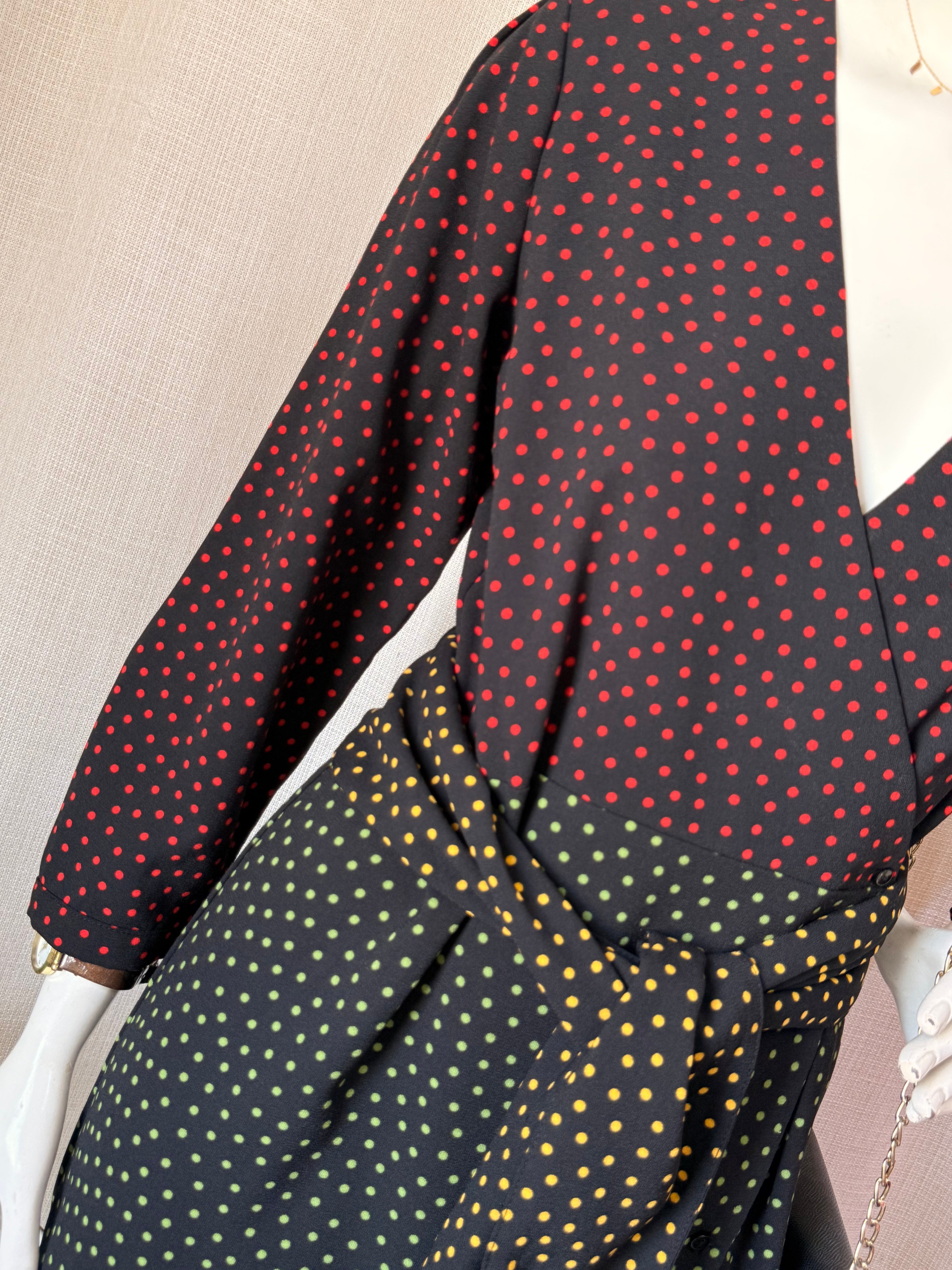 Zara Woman Polka Dot Faux Wrap Midi Dress with Waist Tie (Size S)
