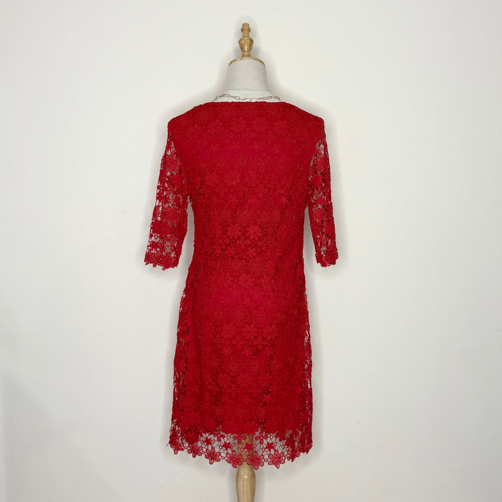 F&F Red Floral Lace Shift Dress