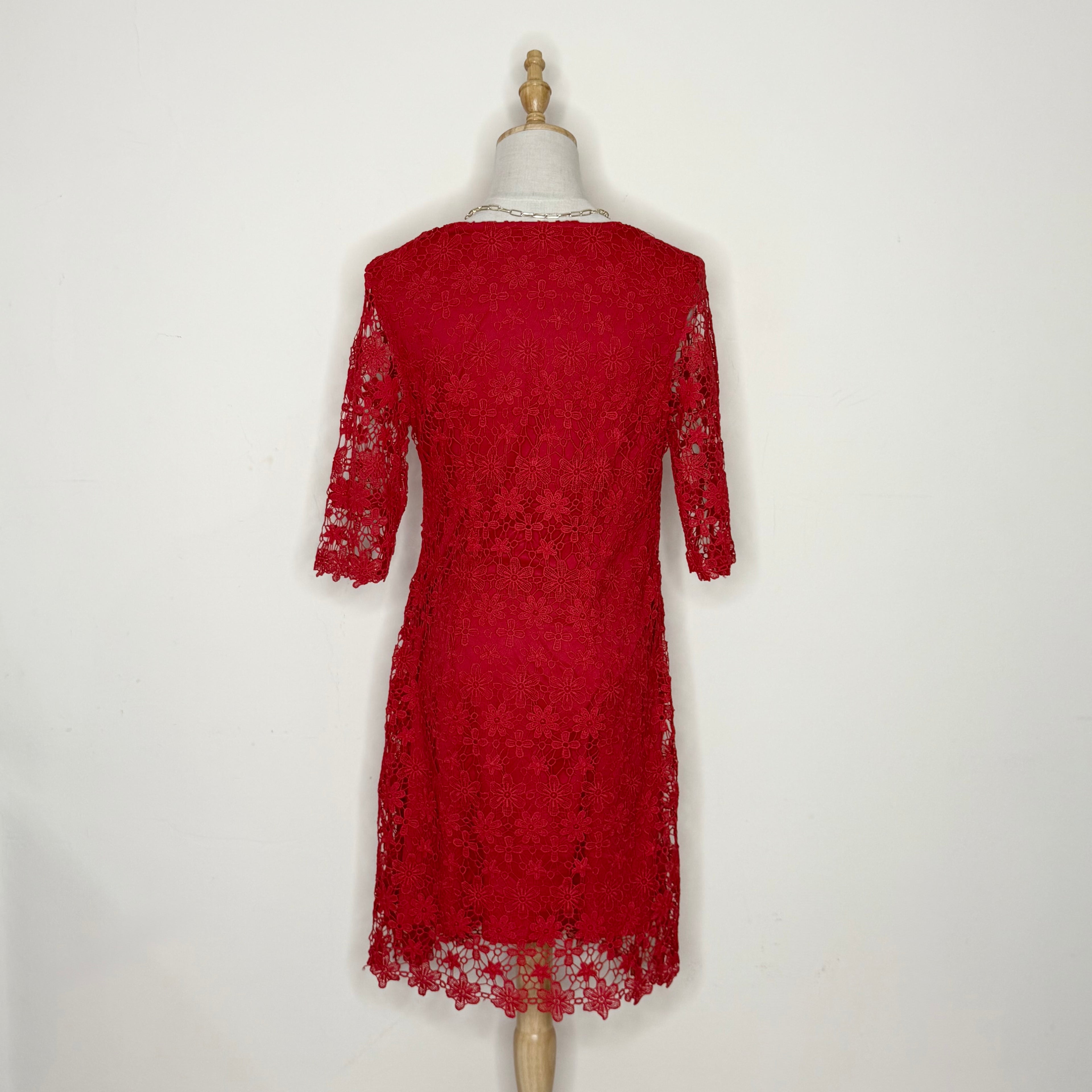 F&F Red Floral Lace Shift Dress