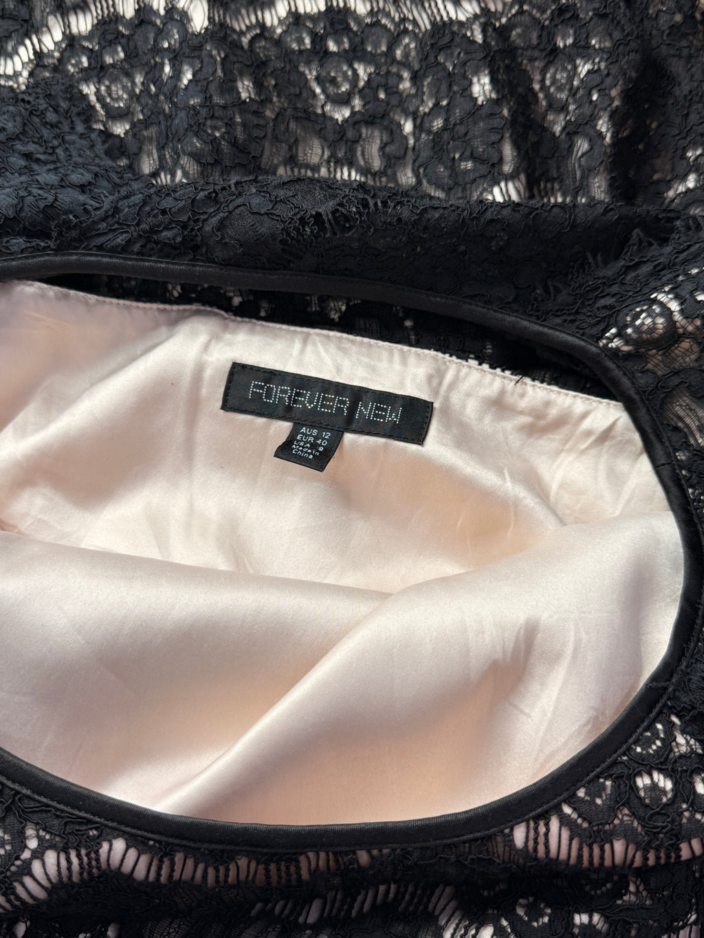 Forever New Black Lace A-Line Cocktail Mini Dress - Size AUS 12 / US 8 (Bust 34") Medium