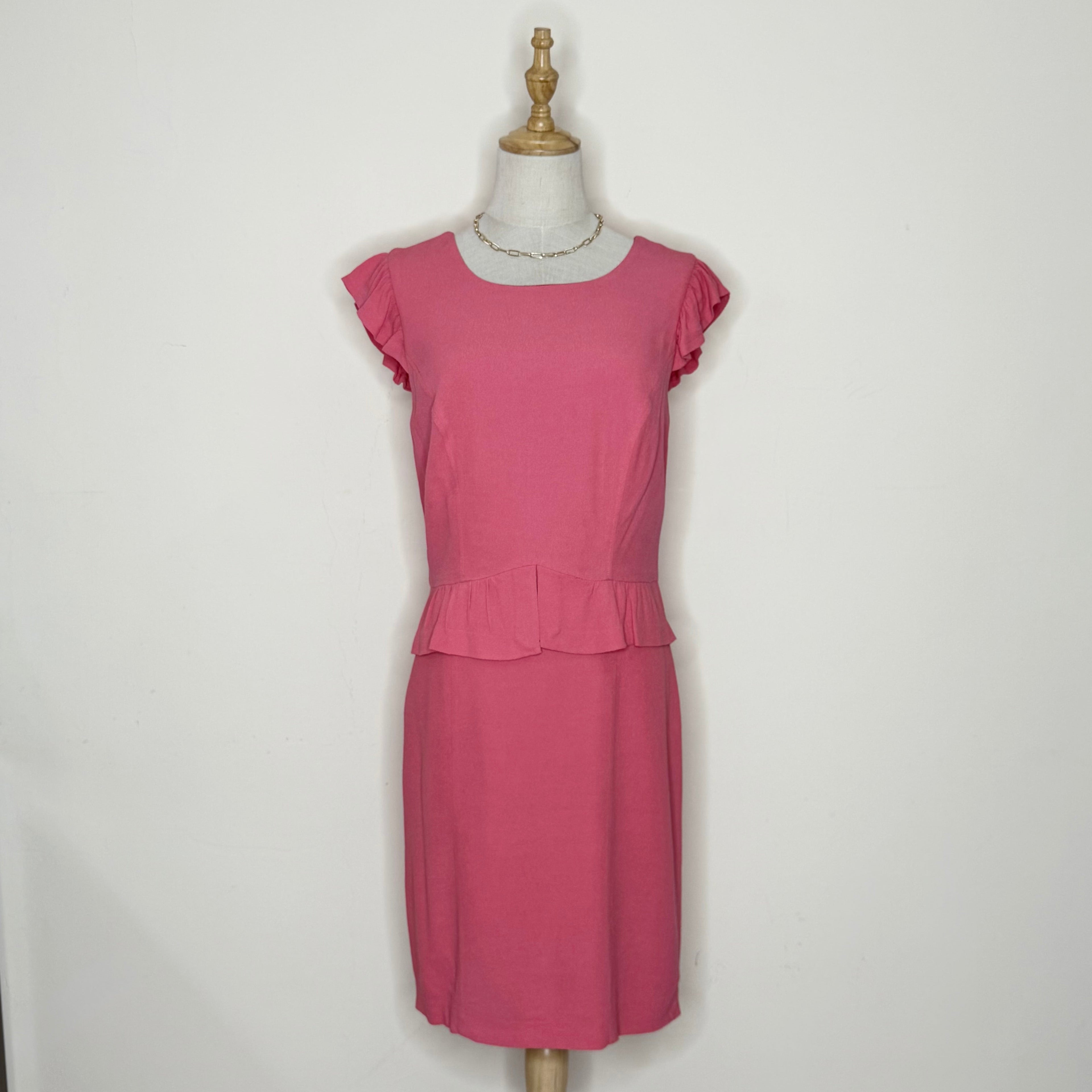 Portmans Pink Peplum Dress with Ruffle Sleeves