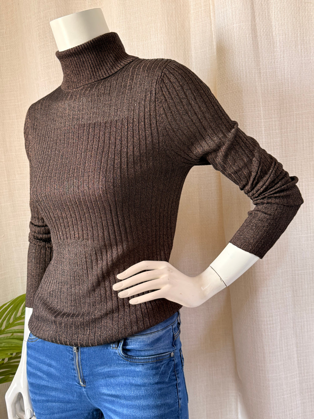Primark Brown Ribbed Turtleneck Sweater | UK 12/14
