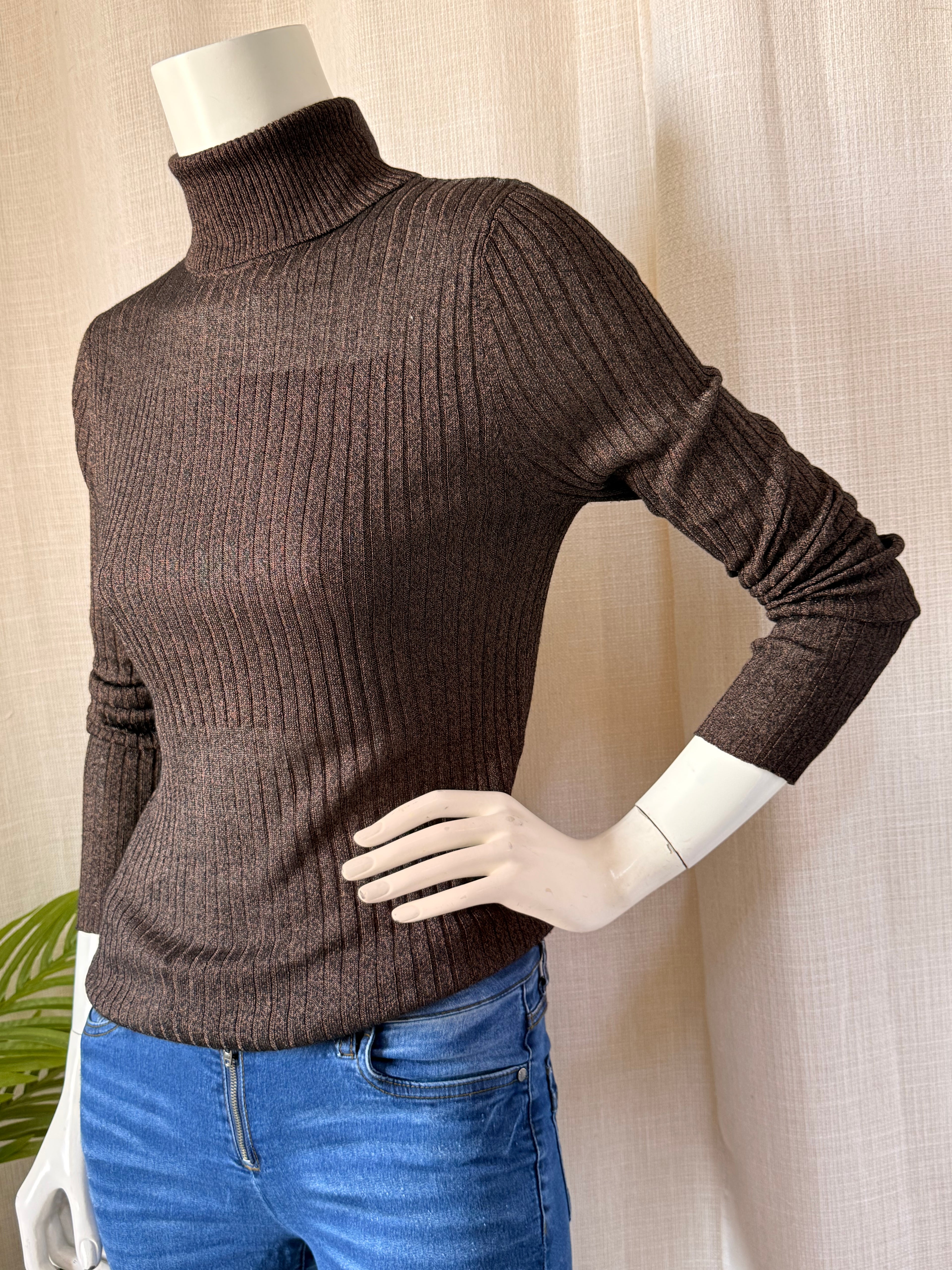 Primark Brown Ribbed Turtleneck Sweater | UK 12/14
