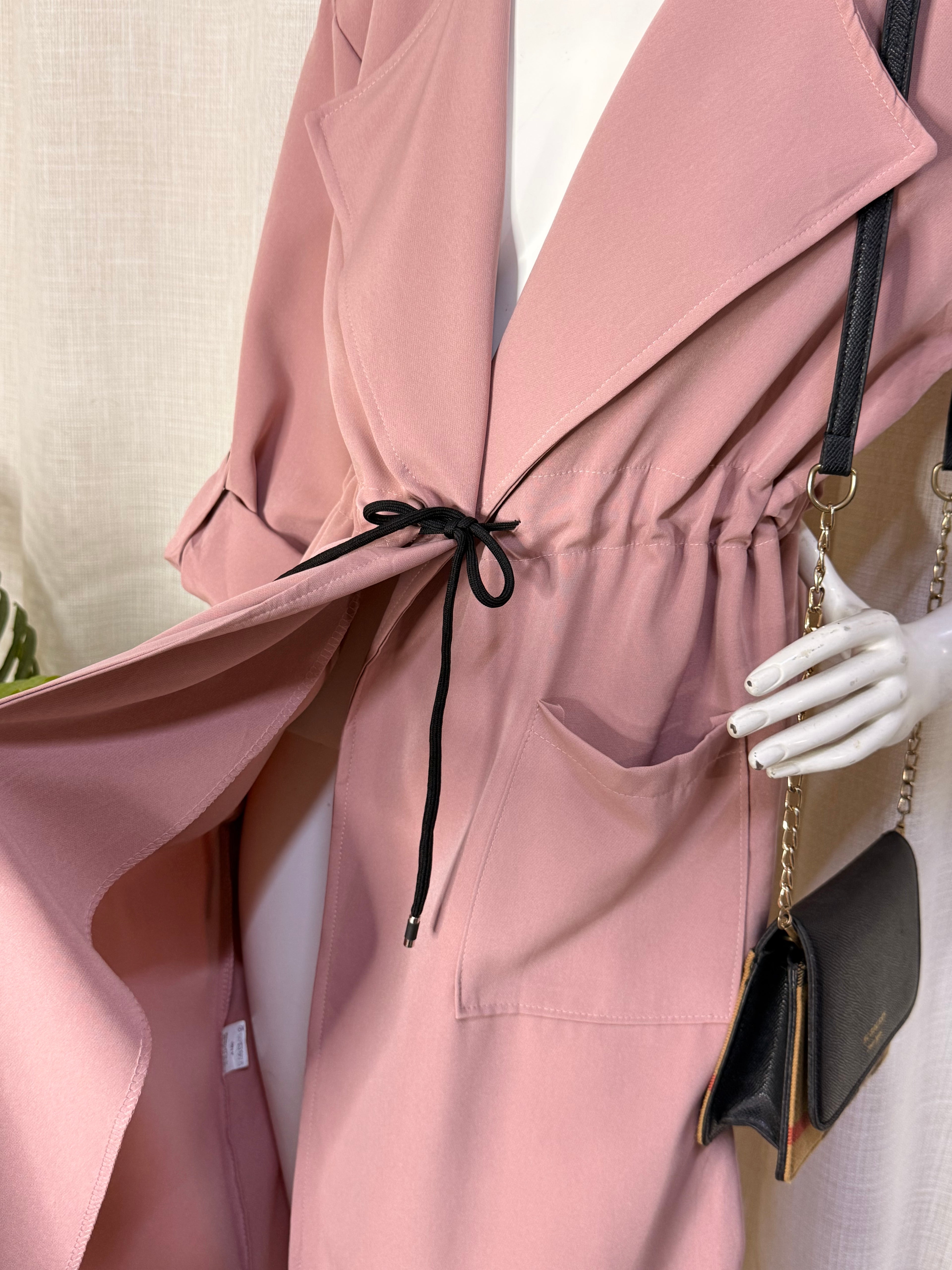Passion Paris Rose Pink Drawstring Trench Midi Dress – Size M / UK 10 | NWT