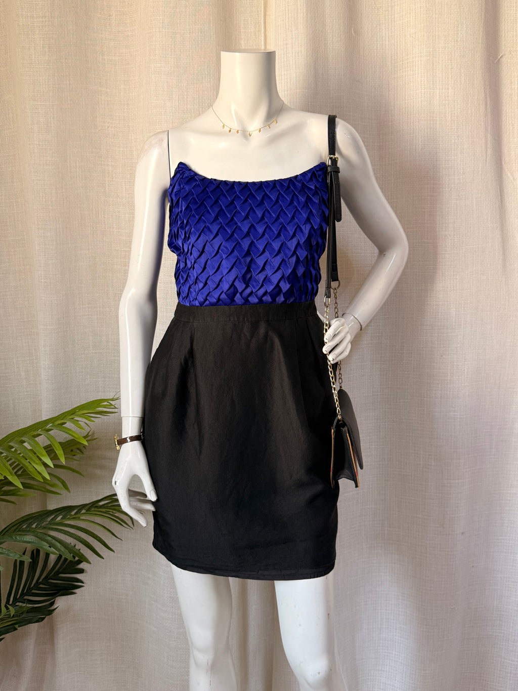Reiss Indigo & Black Textured Mini Dress | UK 12 / USA 8 | Medium