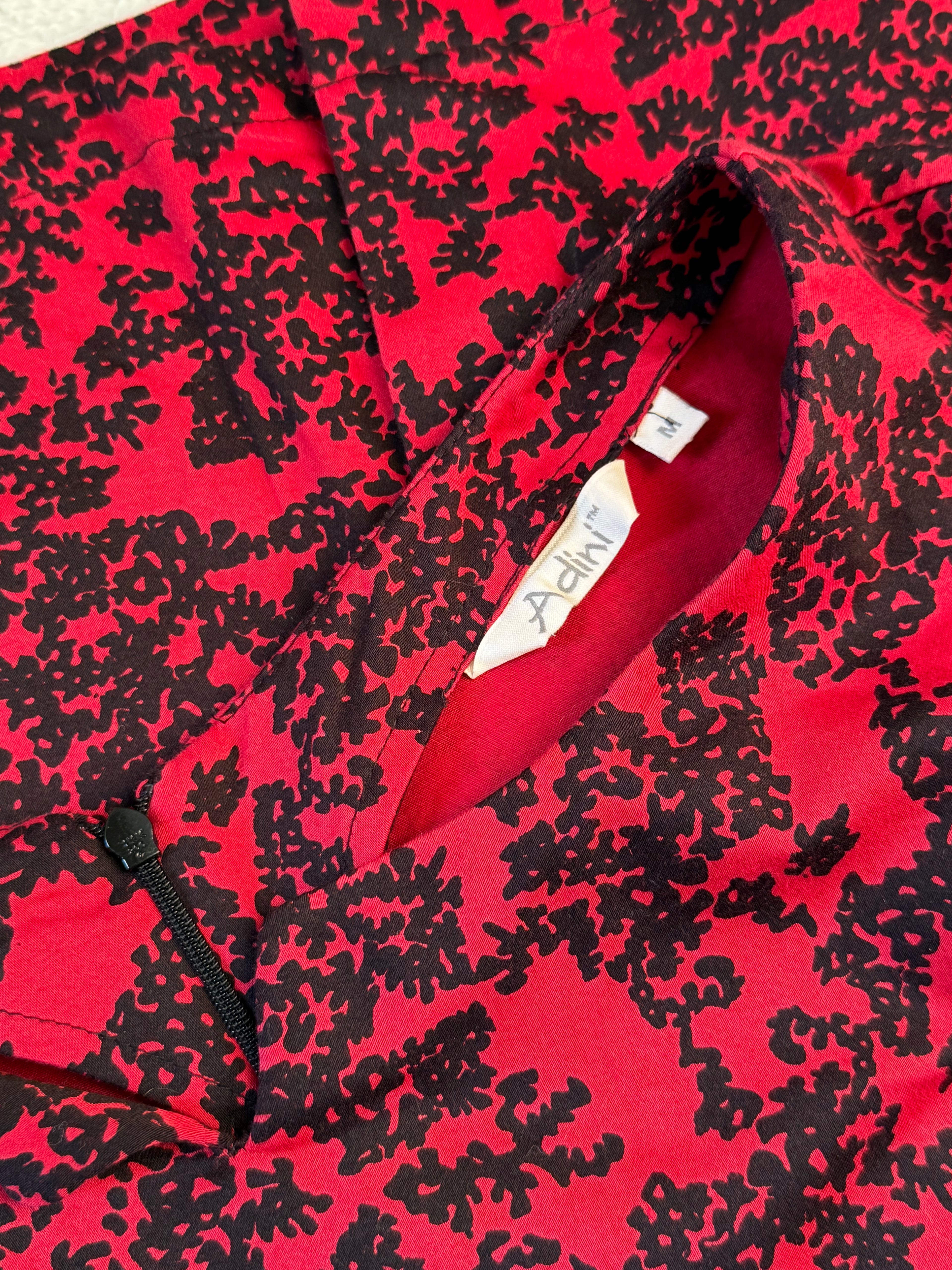 Adini Red & Black Print Sleeveless Dress | MEDIUM