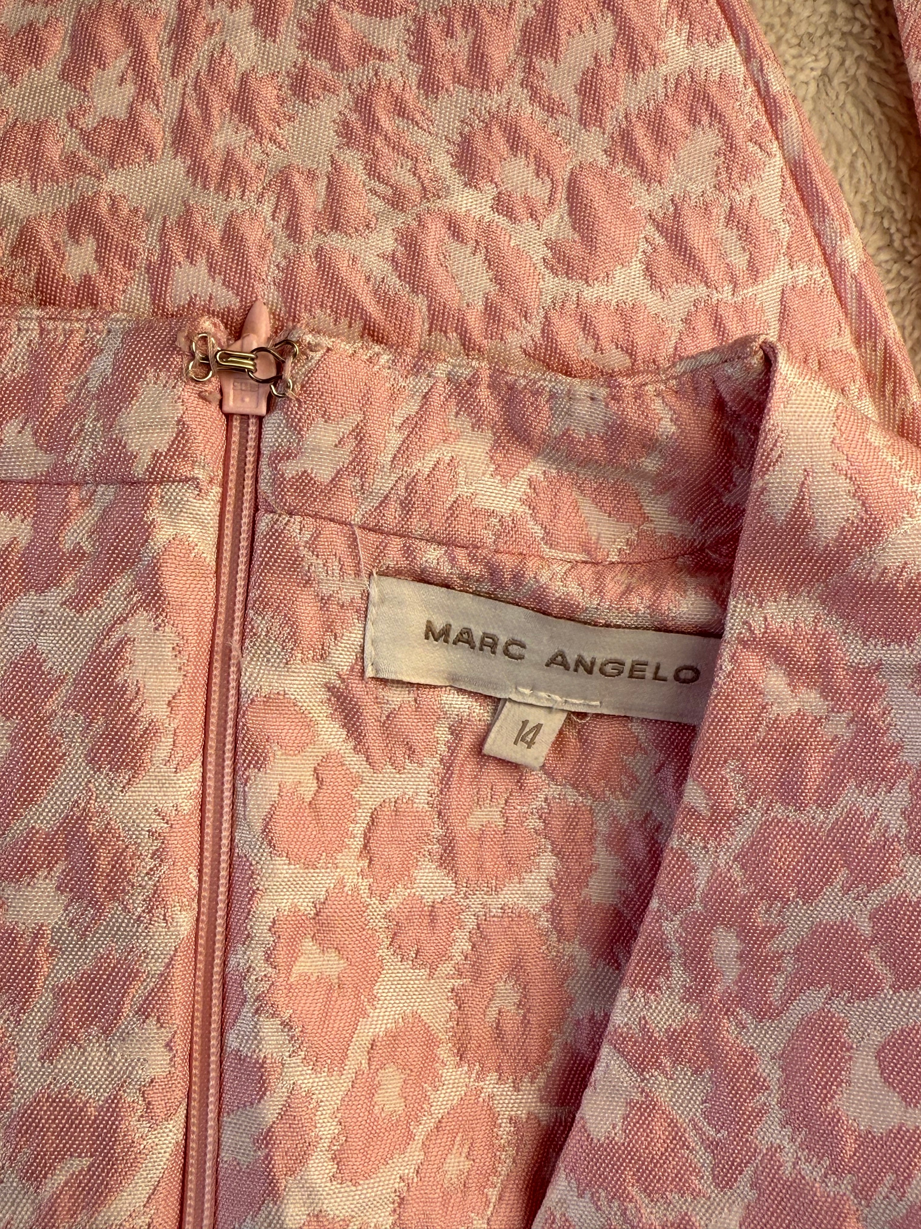 Marc Angelo Pink Jacquard Faux-Wrap Pencil Dress | UK 14