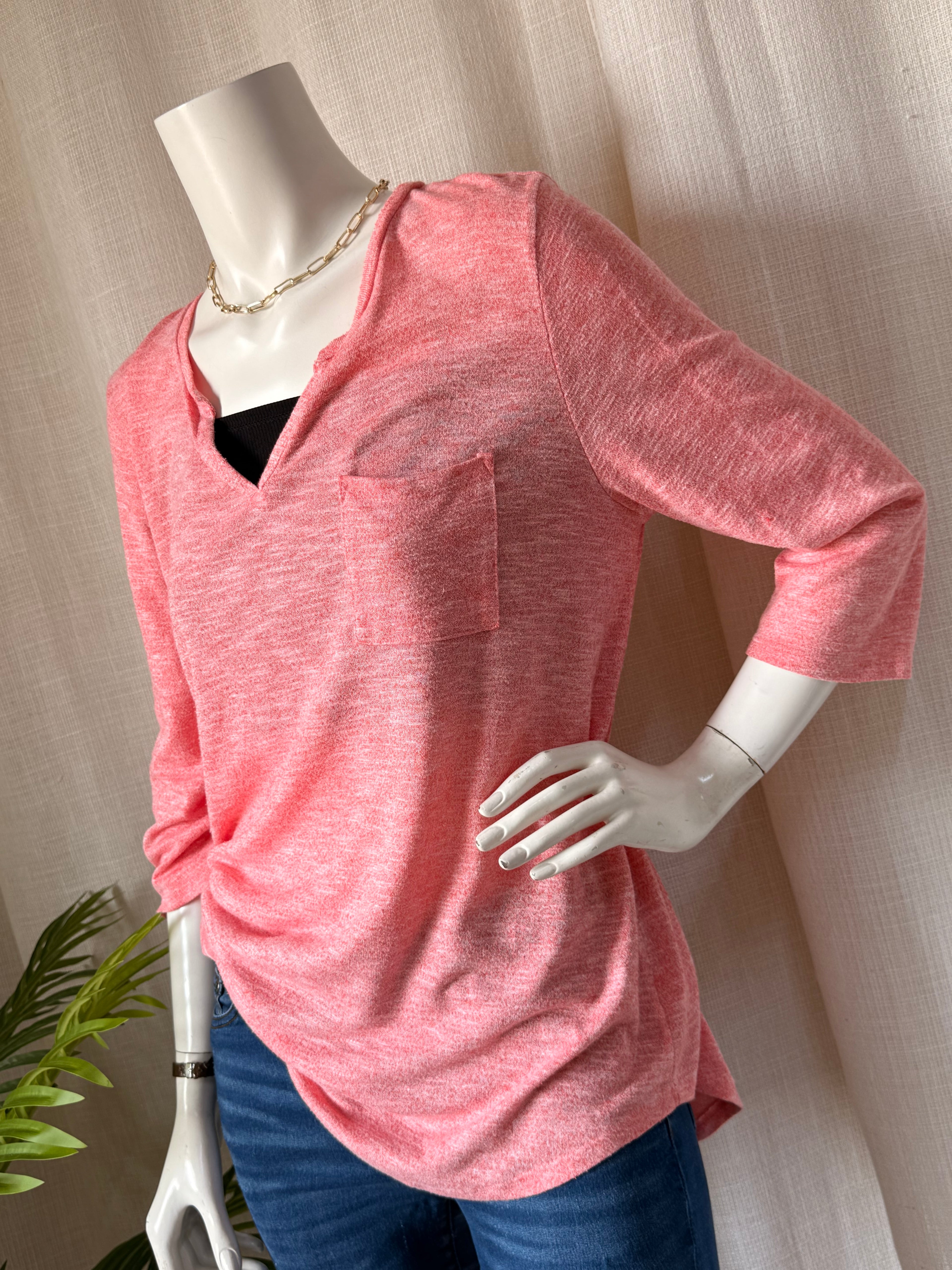 Papaya Coral Marl V-Neck Tee | UK 20