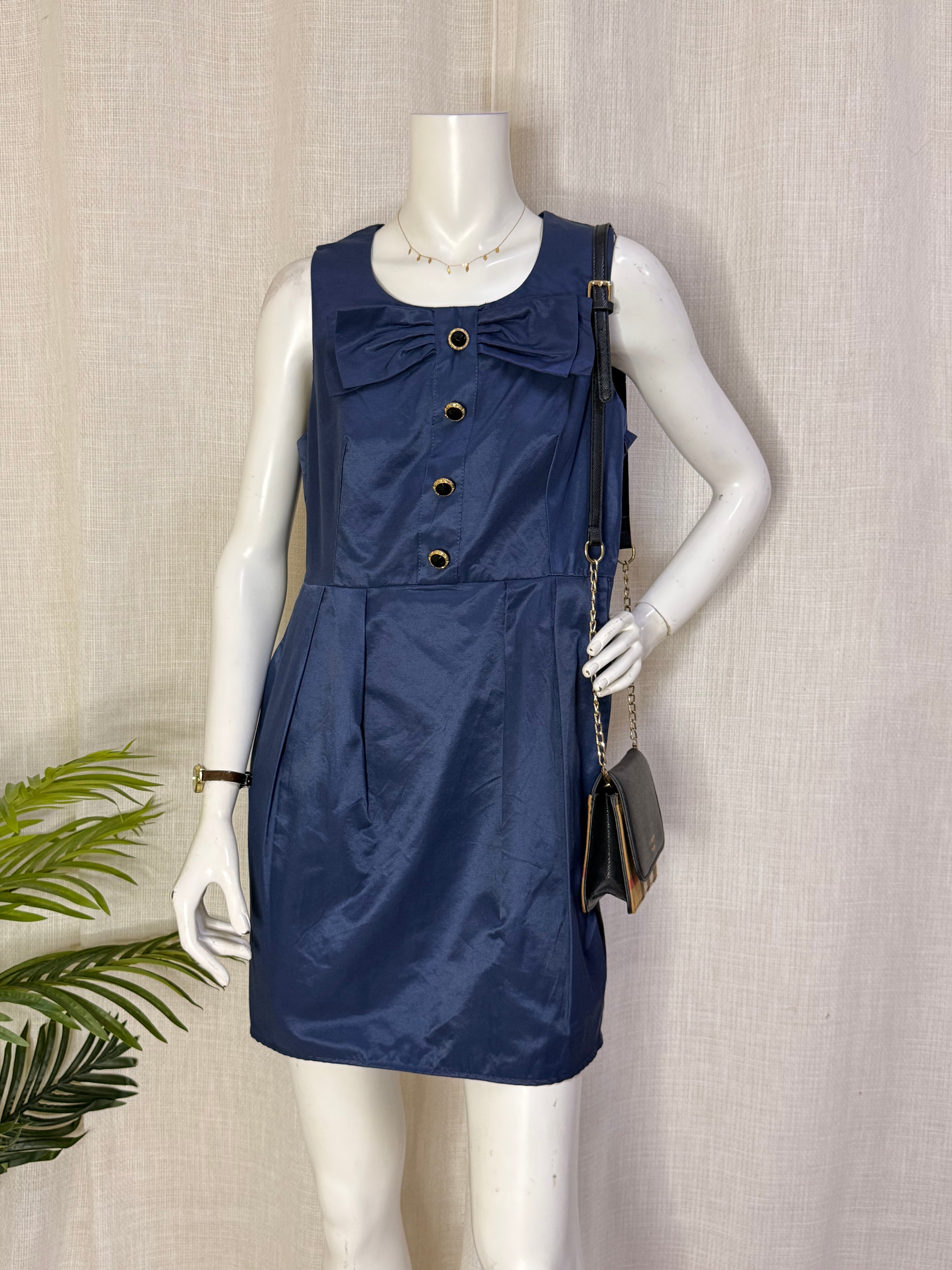 Atmosphere Slate Blue Bow Accent Shift Mini Dress – Size L / UK 14 | NWT