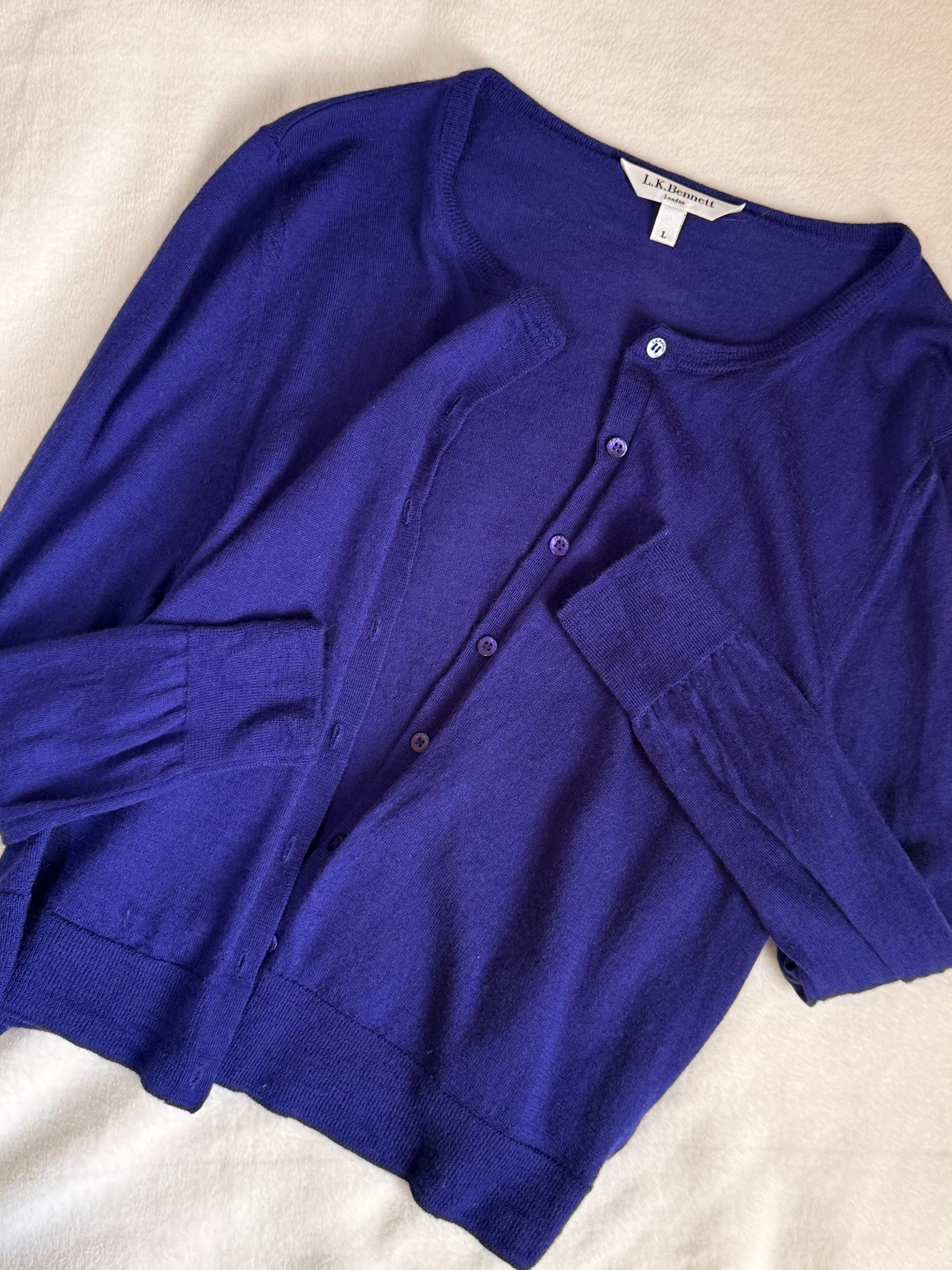 L.K. Bennett Purple Button-Down Cardigan | Large